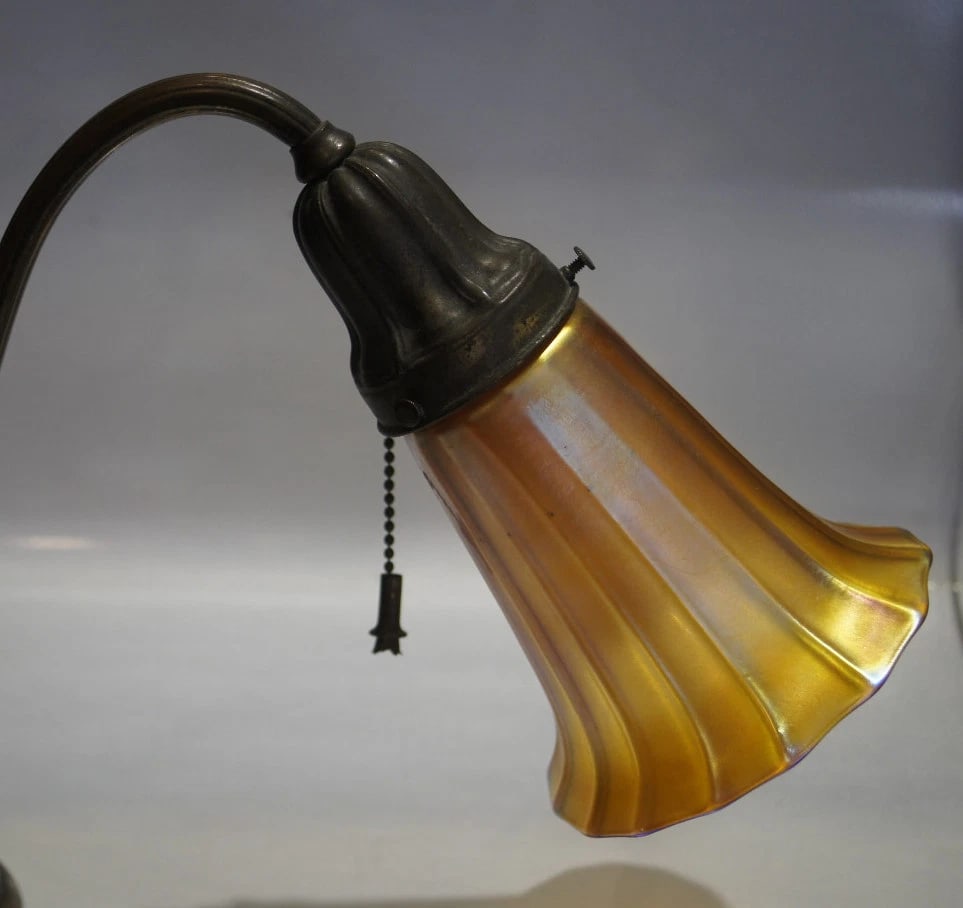 BRONZE DESK LAMP HAND BLOWN SHADE BY QUSZAI QUCSAI SIGNED UNIQUE VINTAGE - 7