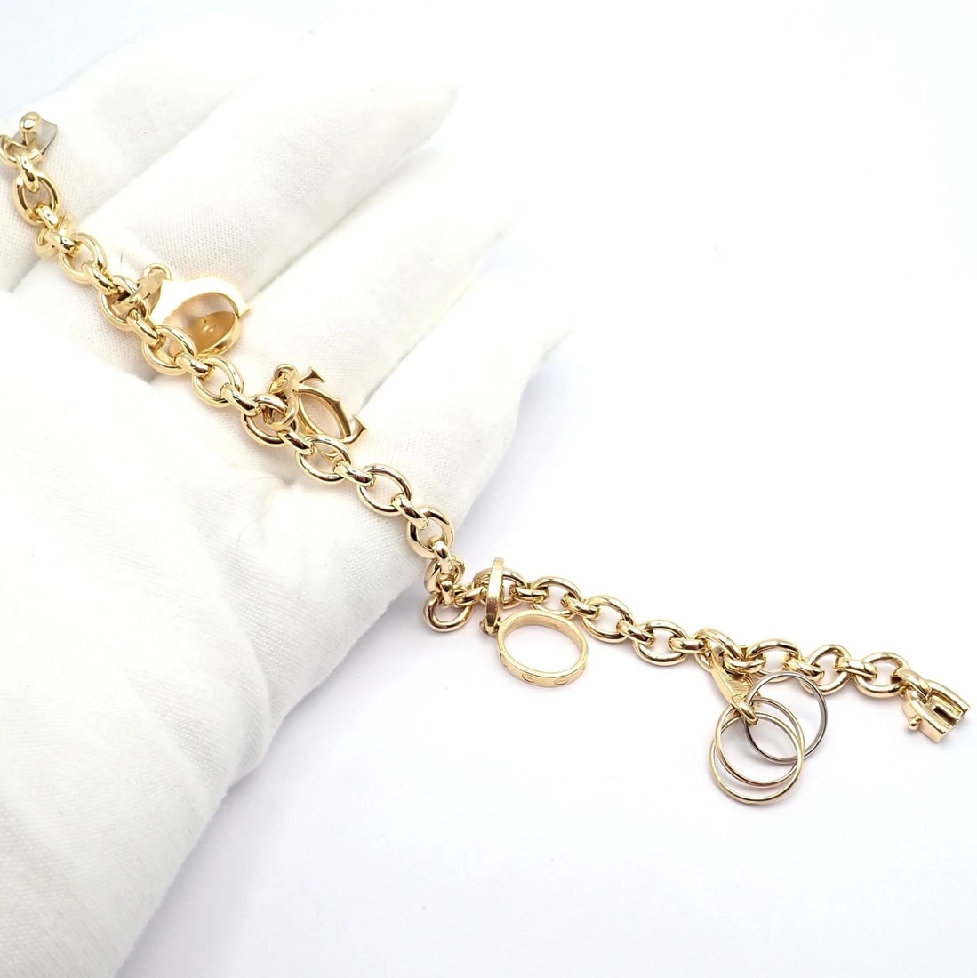 Authentic Cartier 18k Yellow Gold LOVE Trinity Double C Charm Link Bracelet 1995 - 7