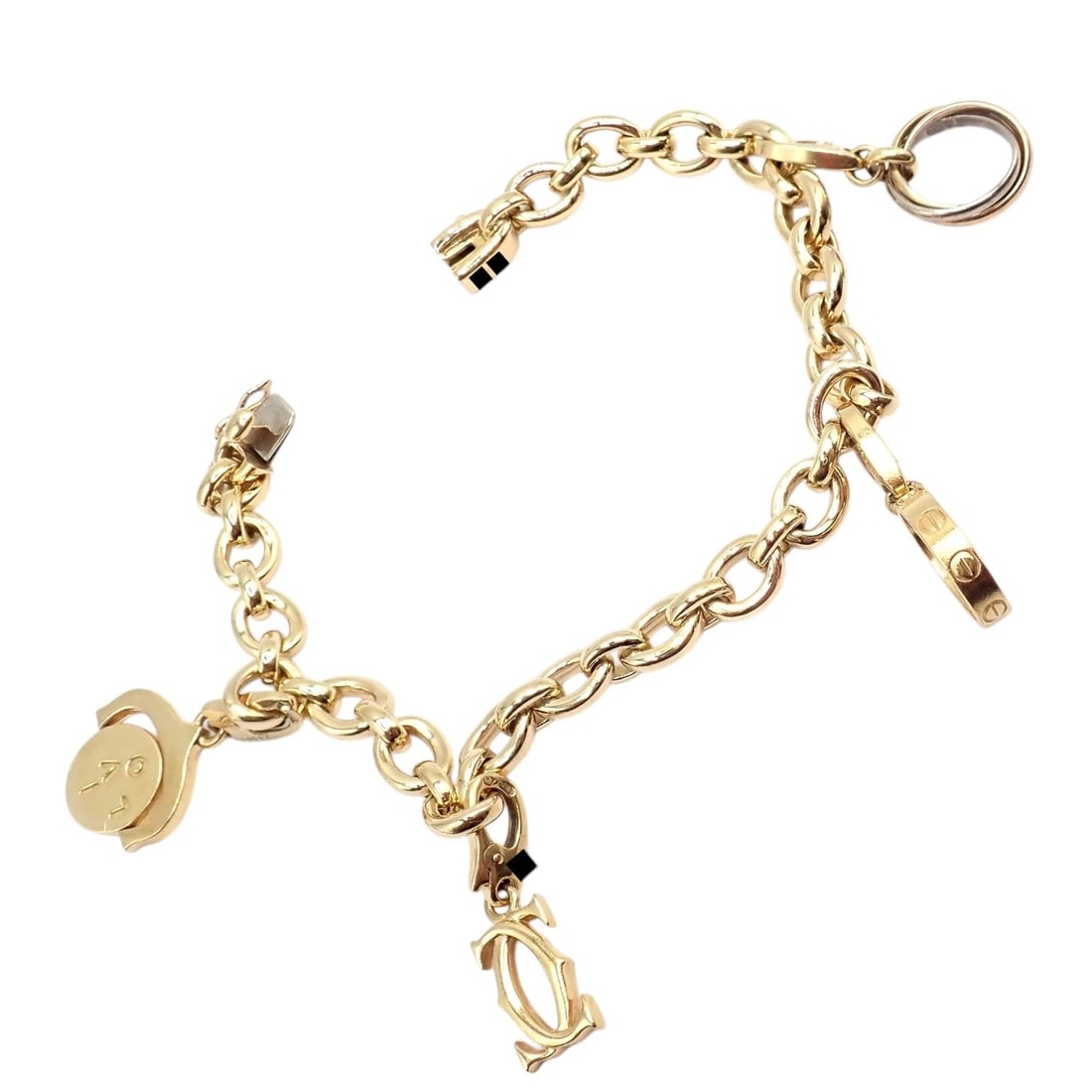 Authentic Cartier 18k Yellow Gold LOVE Trinity Double C Charm Link Bracelet 1995 - 8