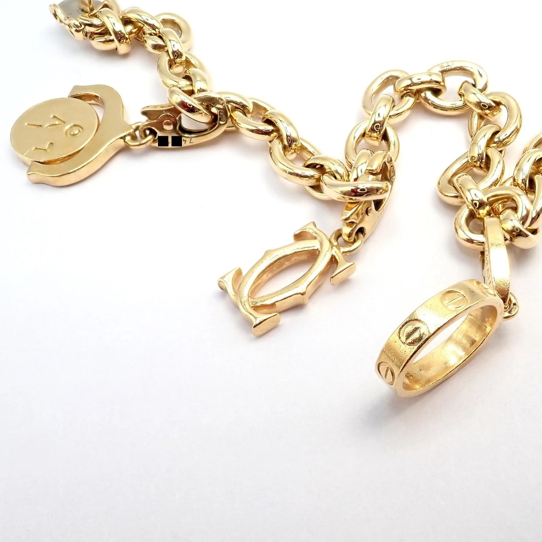 Authentic Cartier 18k Yellow Gold LOVE Trinity Double C Charm Link Bracelet 1995 - 9