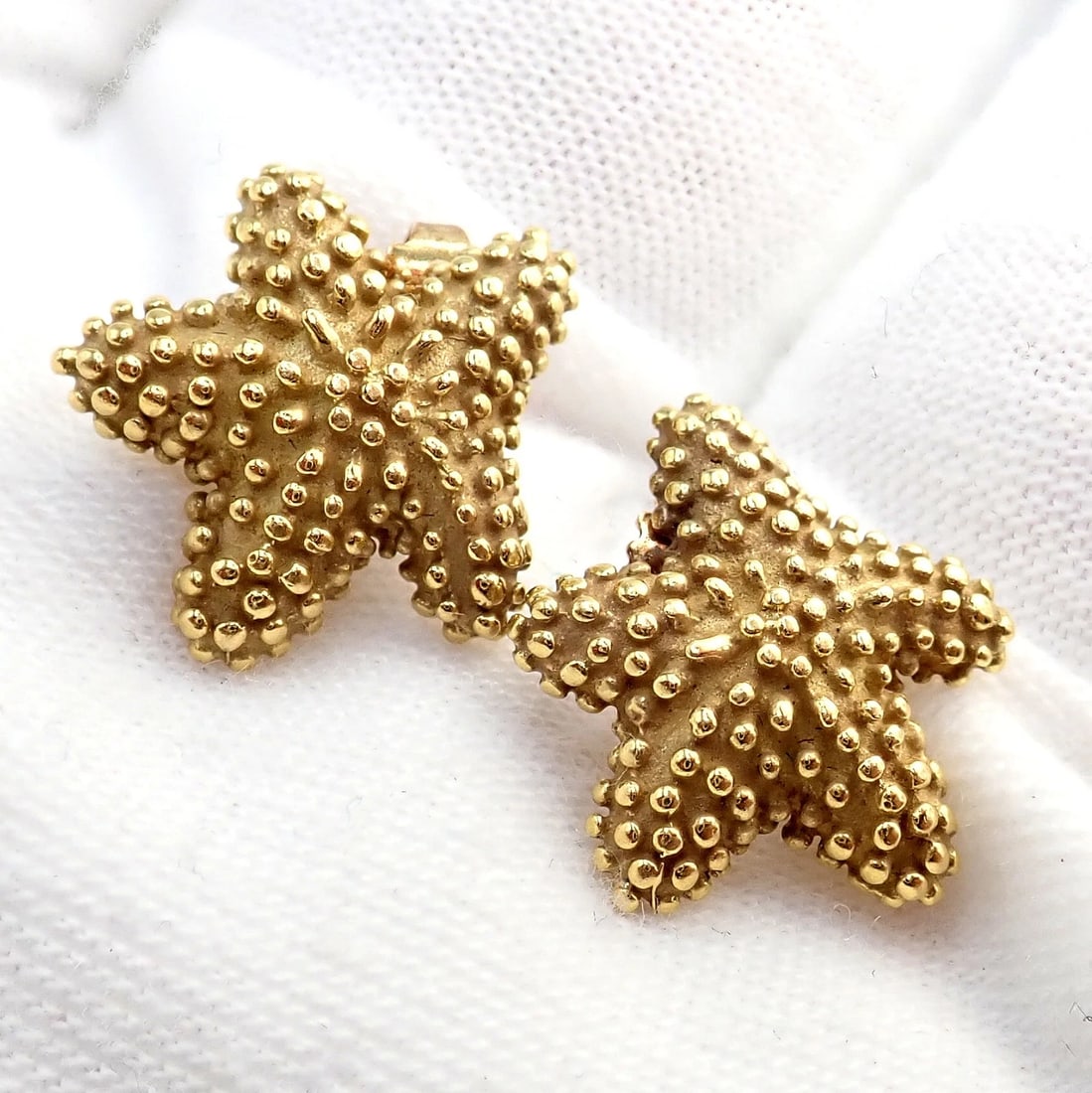 Rare! Vintage Tiffany & Co 18k Yellow Gold Bumpy Starfish Stud Earrings - 11