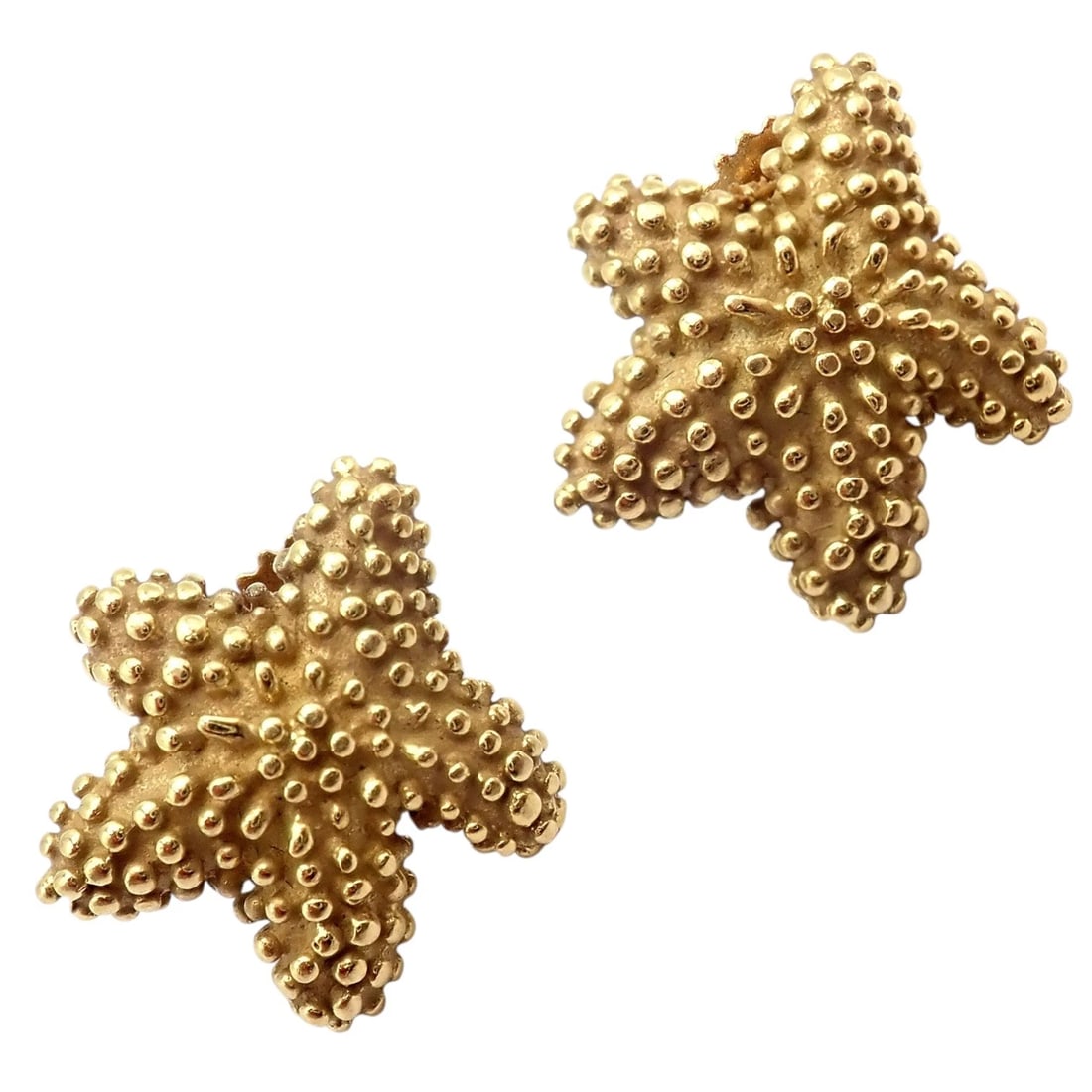 Rare! Vintage Tiffany & Co 18k Yellow Gold Bumpy Starfish Stud Earrings: Rare vintage Tiffany & Co. starfish stud earrings crafted in rich 18k yellow gold, featuring whimsical sculptural forms with distinctive textured “bumpy” detailing. Inspired by marine life