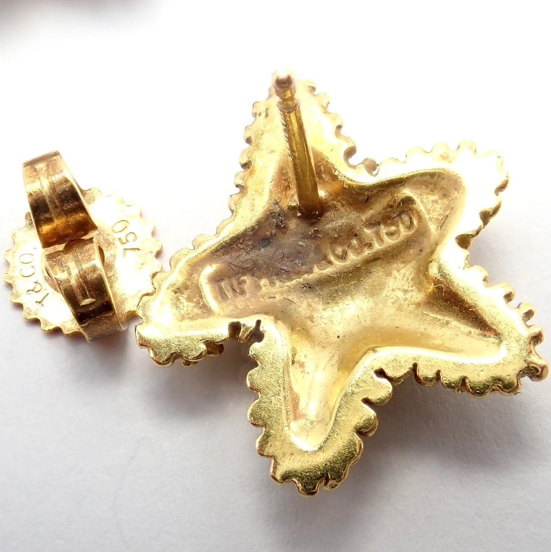 Rare! Vintage Tiffany & Co 18k Yellow Gold Bumpy Starfish Stud Earrings - 3