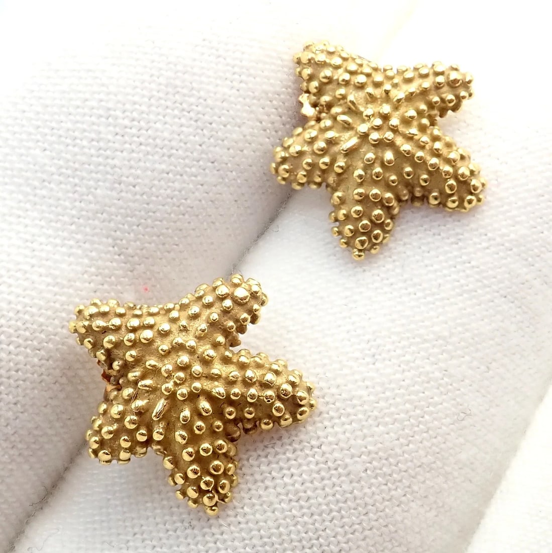 Rare! Vintage Tiffany & Co 18k Yellow Gold Bumpy Starfish Stud Earrings - 4