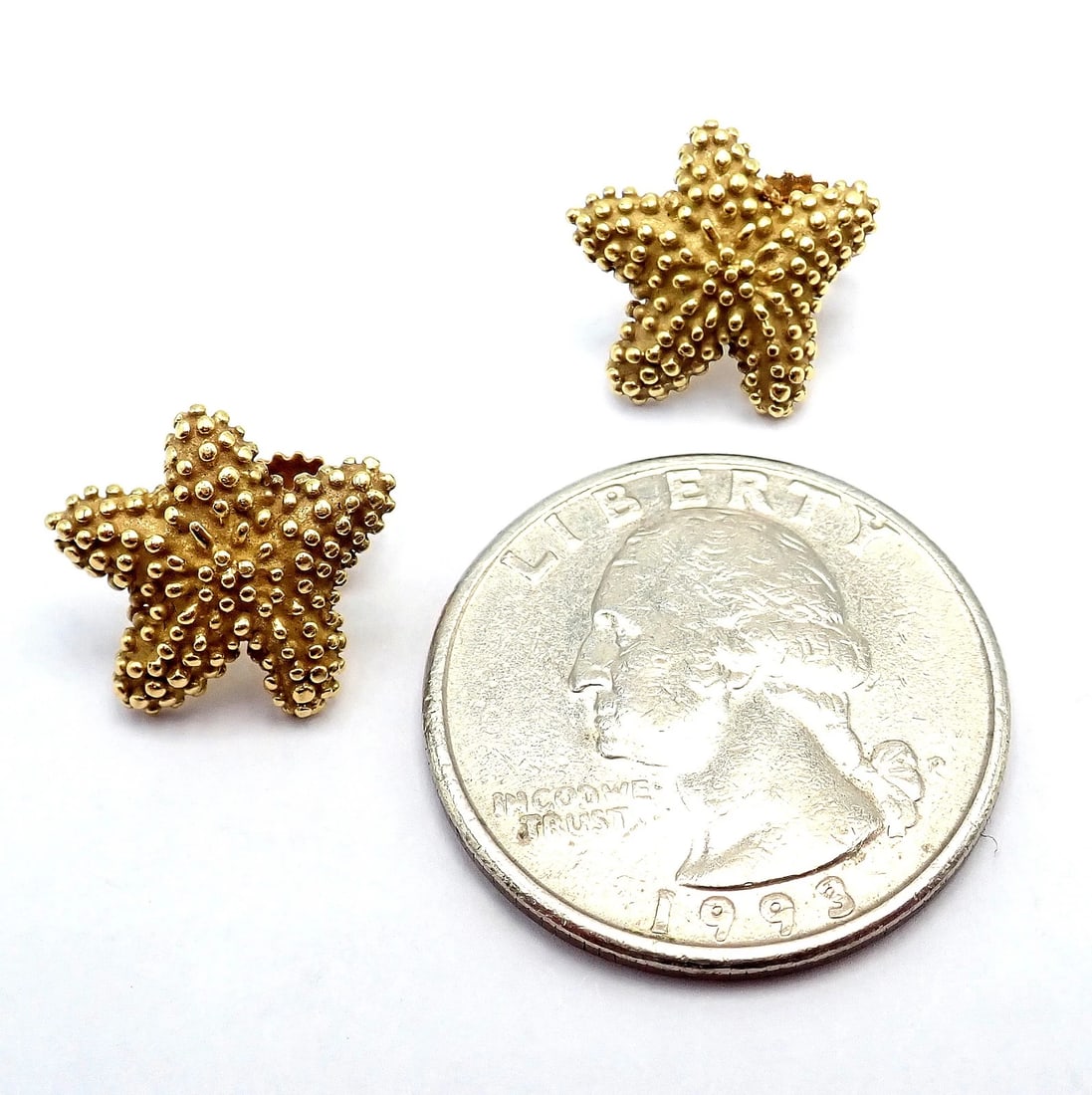 Rare! Vintage Tiffany & Co 18k Yellow Gold Bumpy Starfish Stud Earrings - 5
