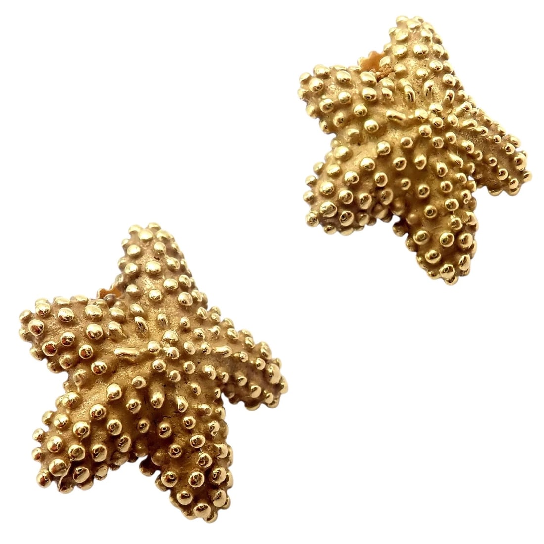 Rare! Vintage Tiffany & Co 18k Yellow Gold Bumpy Starfish Stud Earrings - 6