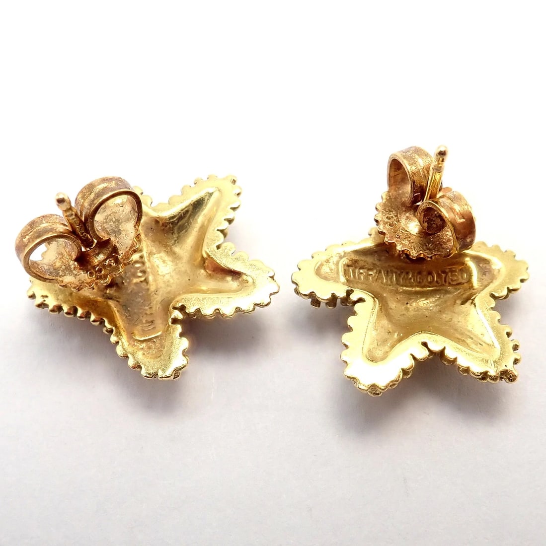 Rare! Vintage Tiffany & Co 18k Yellow Gold Bumpy Starfish Stud Earrings - 7