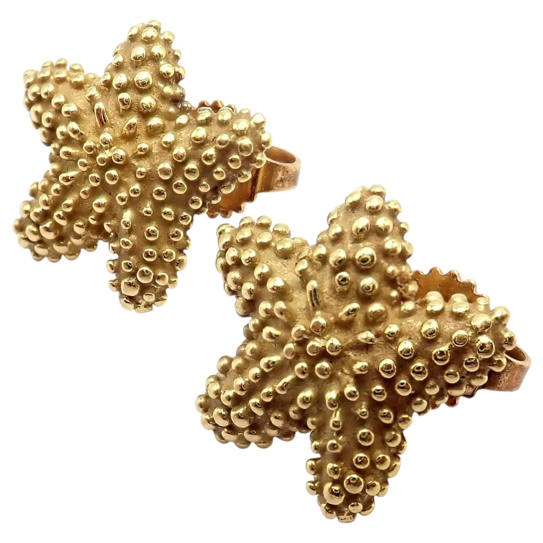 Rare! Vintage Tiffany & Co 18k Yellow Gold Bumpy Starfish Stud Earrings - 8