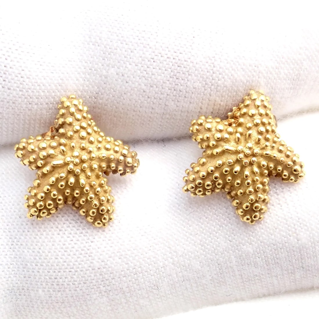 Rare! Vintage Tiffany & Co 18k Yellow Gold Bumpy Starfish Stud Earrings - 9