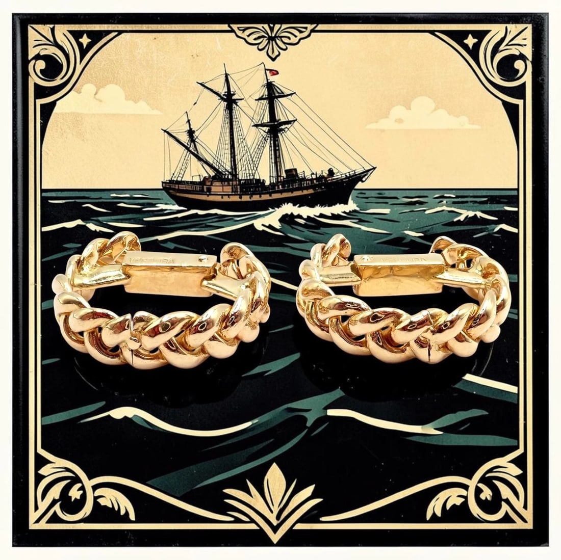 Authentic! Verdura 18k Yellow Gold Classic Rope Stirrup Cufflinks - 2