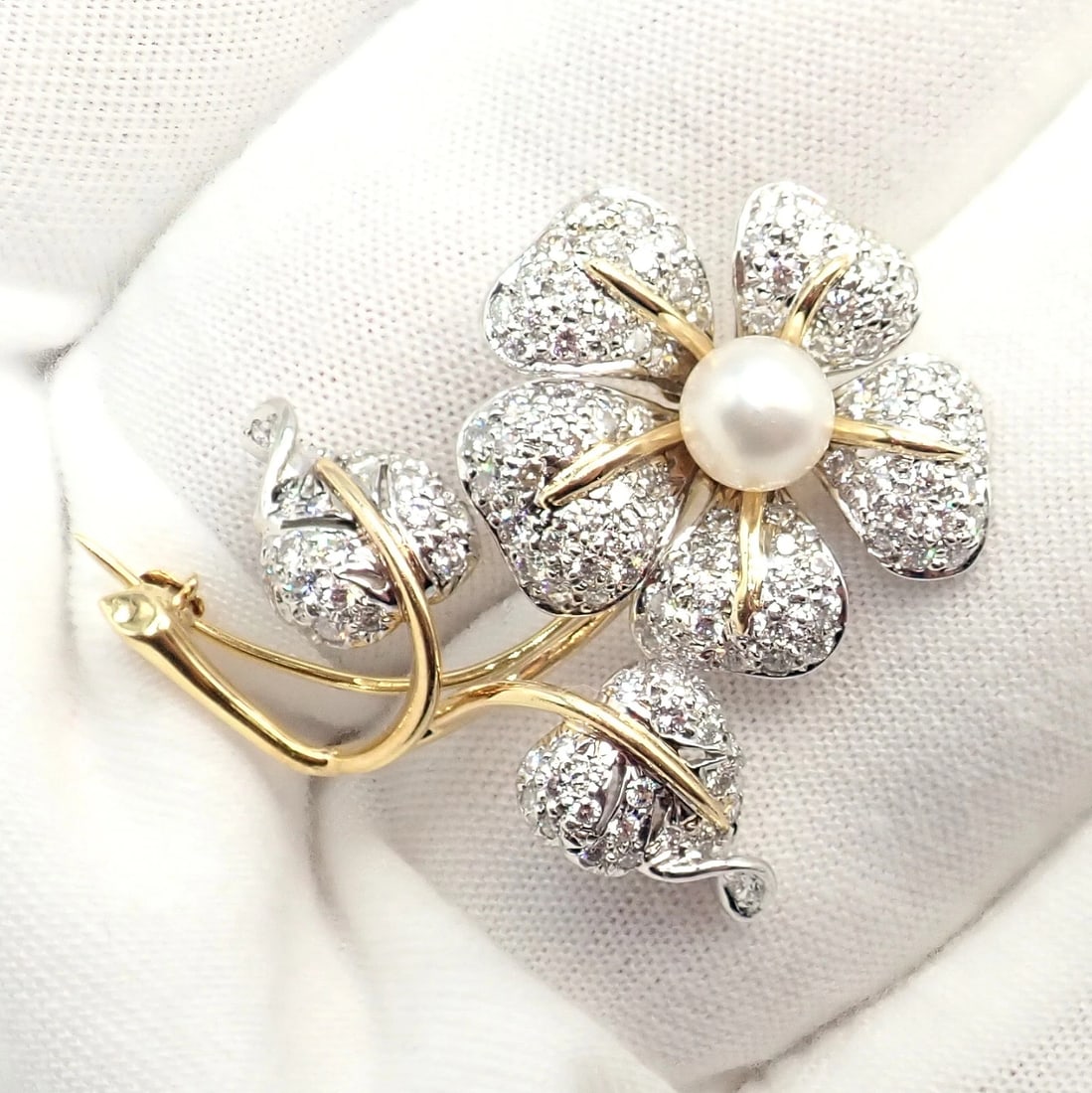 Vintage! Tiffany & Co 18k Yellow Gold Platinum Diamond Pearl Pin Brooch - 6