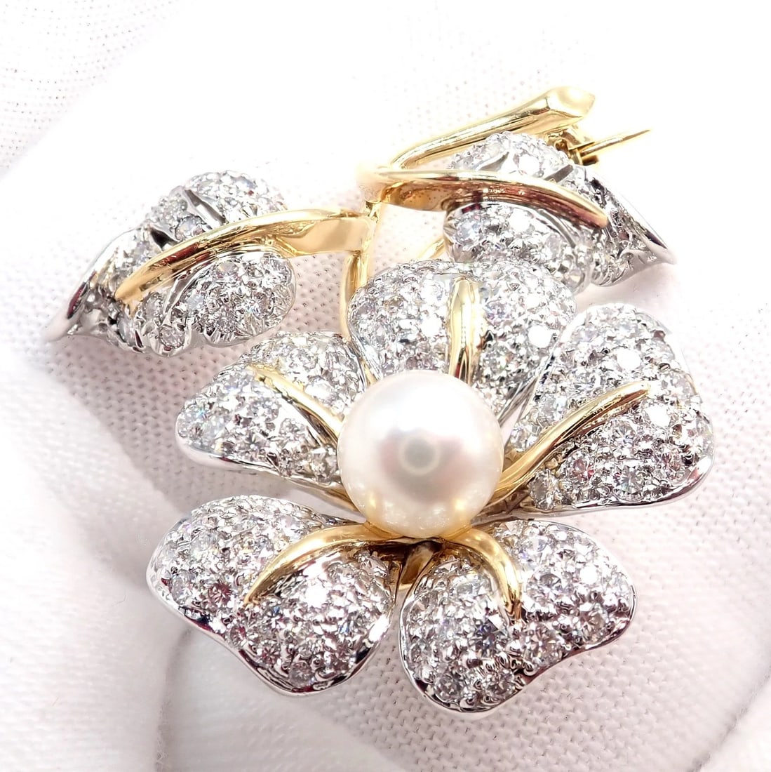Vintage! Tiffany & Co 18k Yellow Gold Platinum Diamond Pearl Pin Brooch - 8