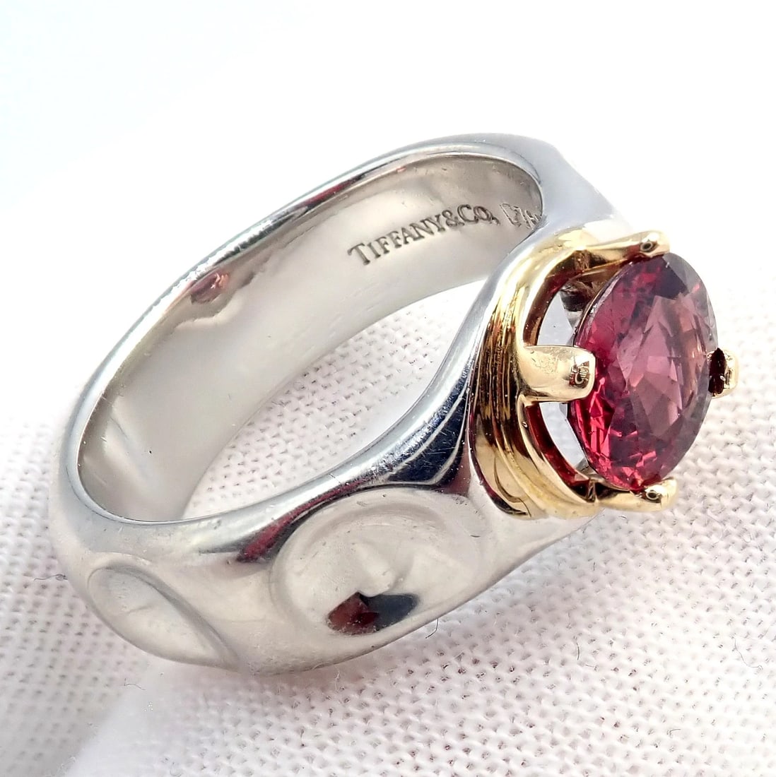 Tiffany & Co. Platinum 18k Yellow Gold Picasso Pink Tourmaline Groove Ring - 11