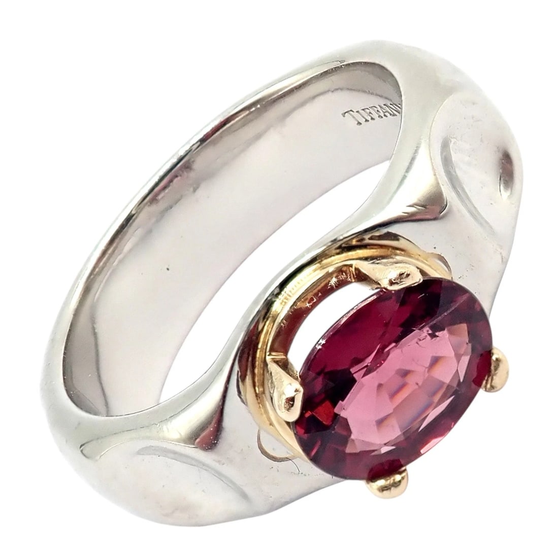 Tiffany & Co. Platinum 18k Yellow Gold Picasso Pink Tourmaline Groove Ring (1 of 11)