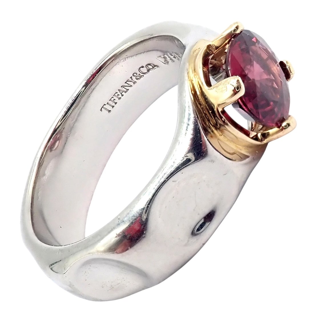 Tiffany & Co. Platinum 18k Yellow Gold Picasso Pink Tourmaline Groove Ring - 5