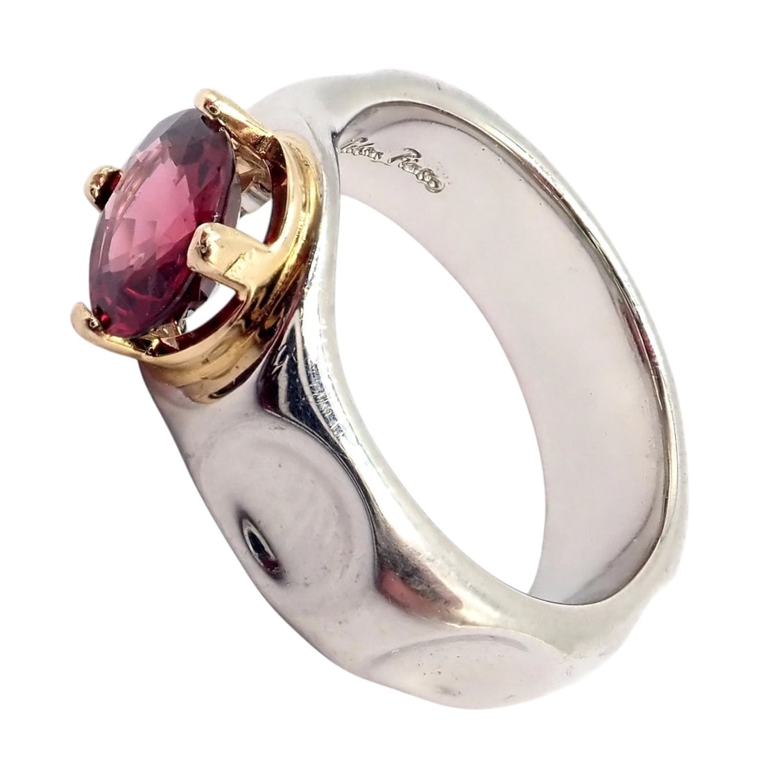 Tiffany & Co. Platinum 18k Yellow Gold Picasso Pink Tourmaline Groove Ring - 7