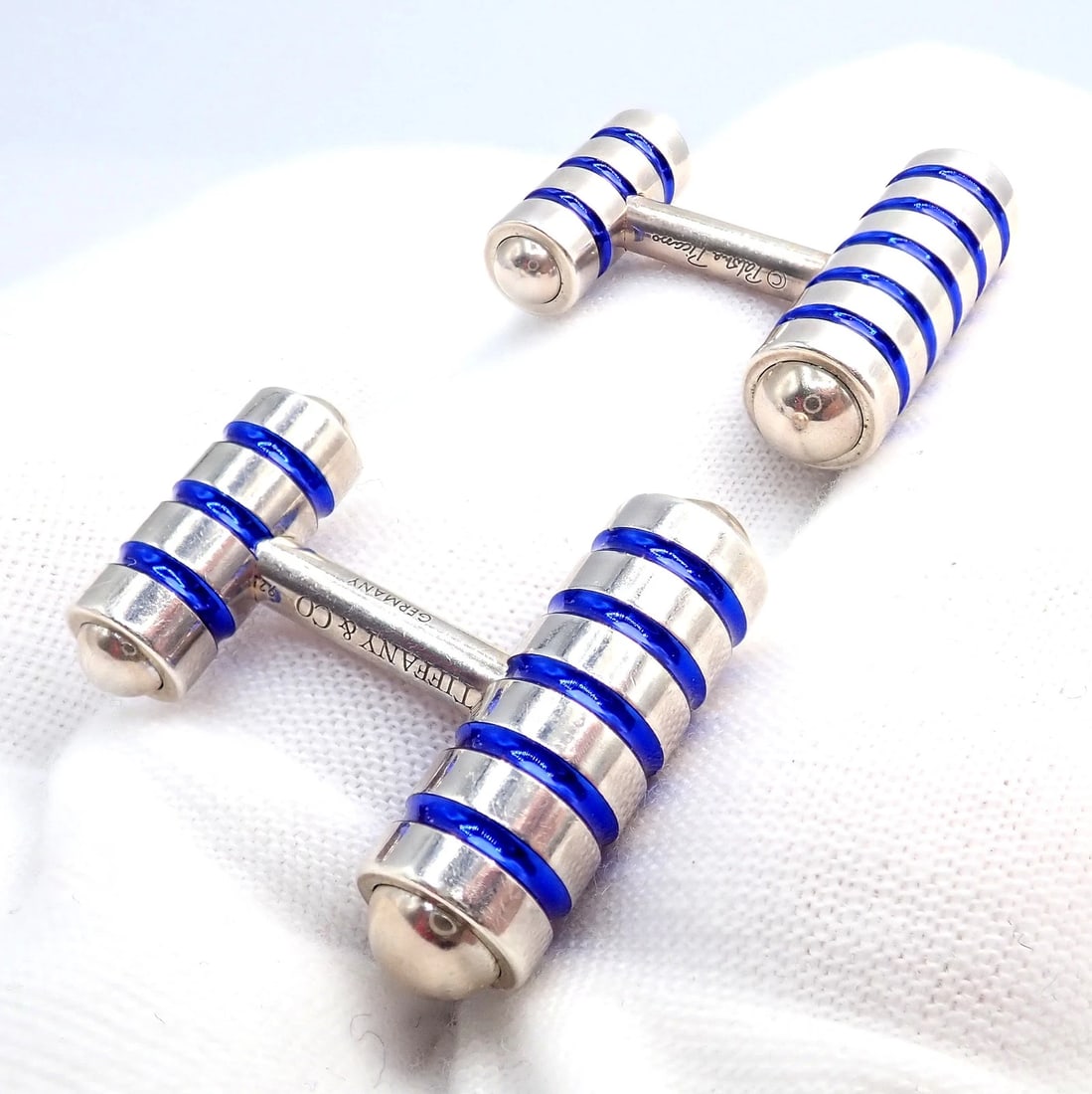 Tiffany & Co. Picasso Sterling Silver Cobalt Blue Enamel Cufflinks Germany - 6