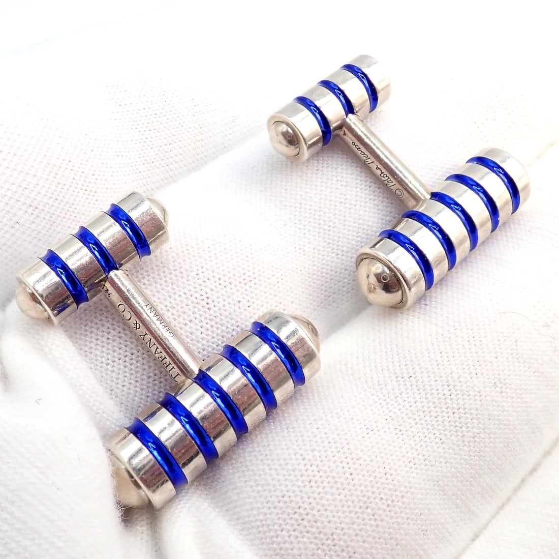 Tiffany & Co. Picasso Sterling Silver Cobalt Blue Enamel Cufflinks Germany - 8