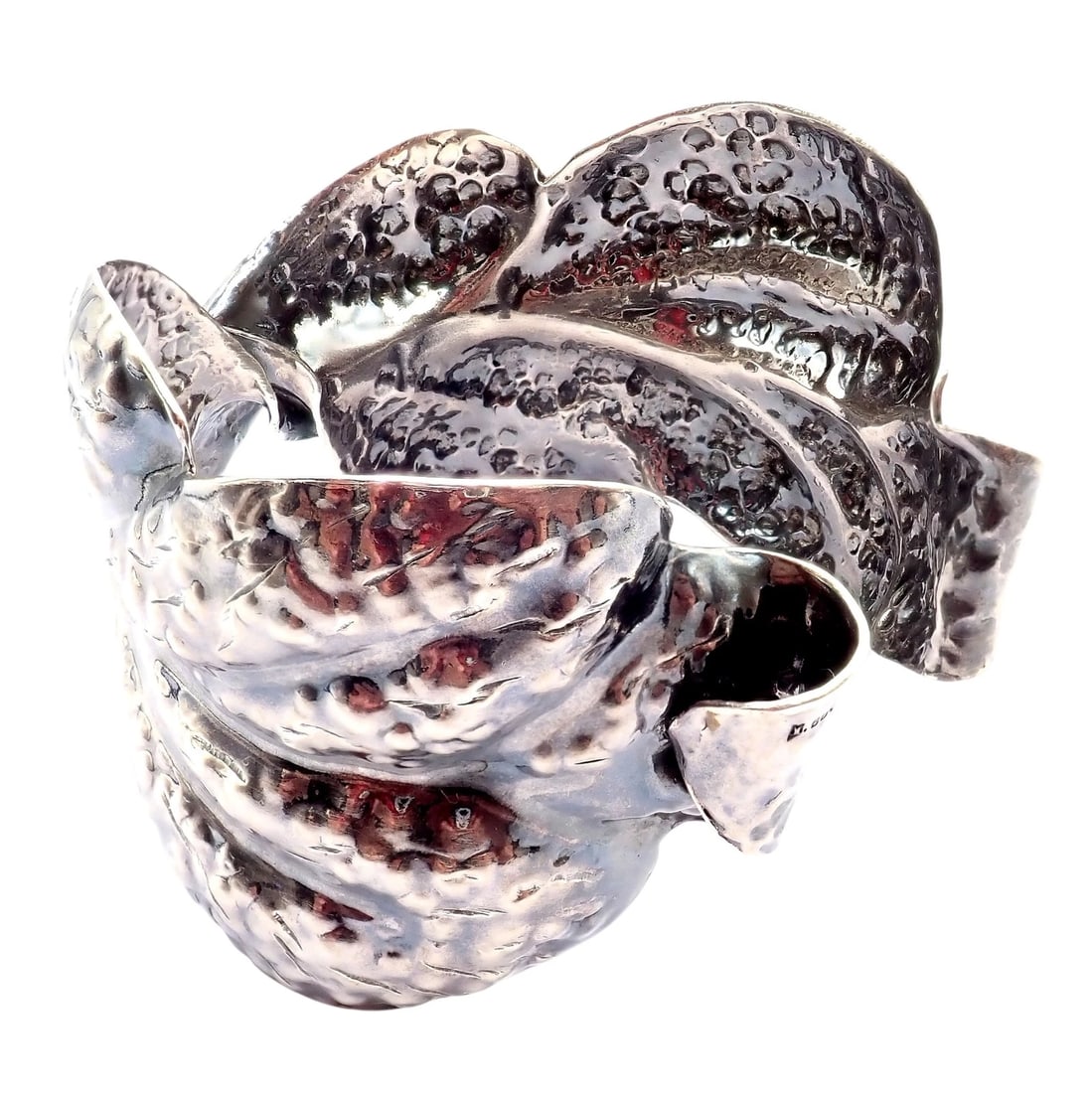 Rare! Vintage Mario Buccellati Silver Magnolia Leaf Branch Cuff Bracelet - 9