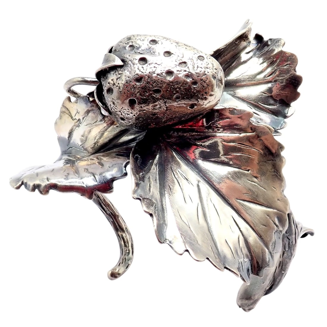 Rare! Vintage Mario Buccellati Silver Strawberry Leaf Branch Cuff Bracelet - 11