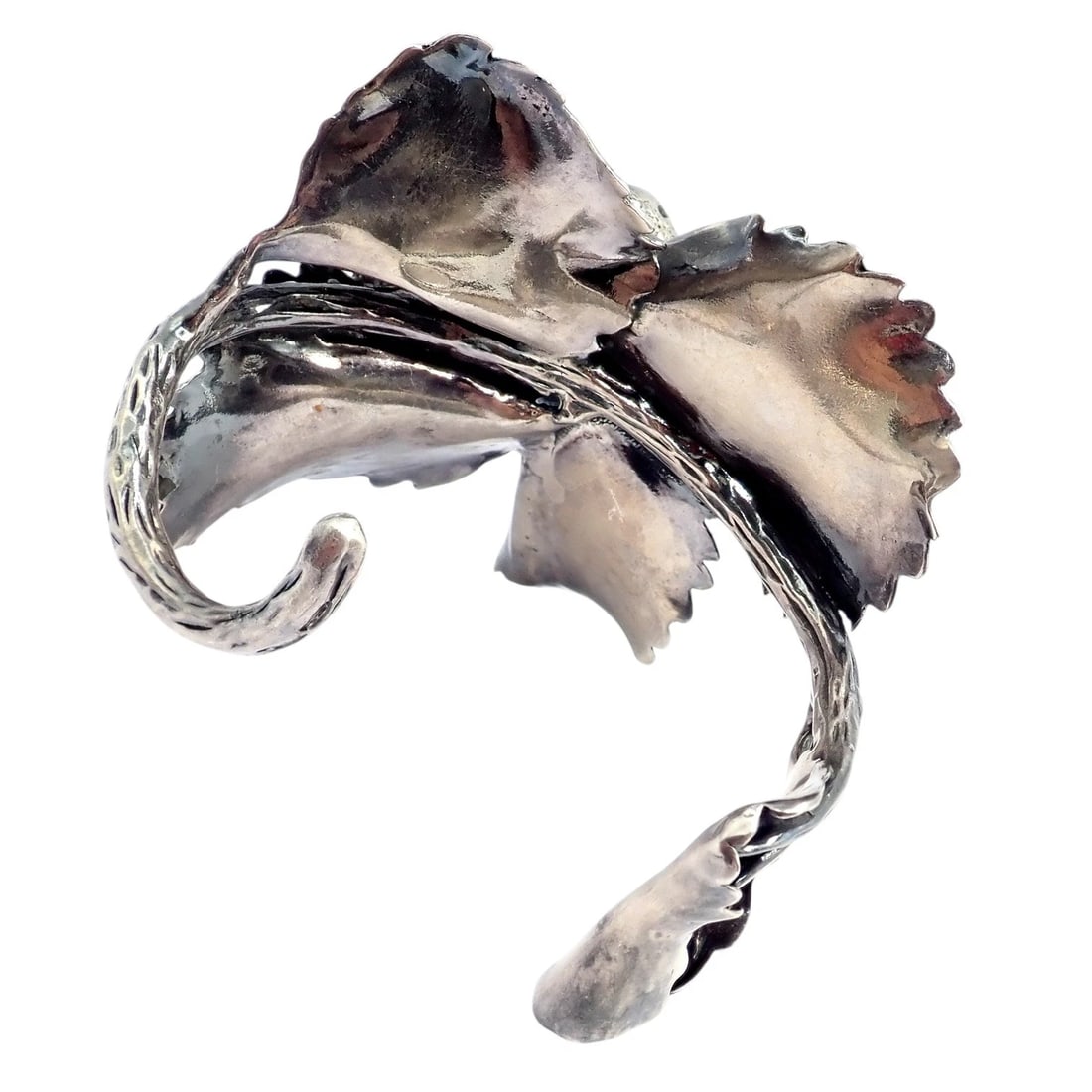 Rare! Vintage Mario Buccellati Silver Strawberry Leaf Branch Cuff Bracelet - 5