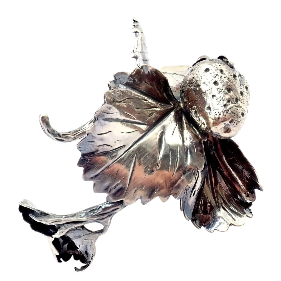 Rare! Vintage Mario Buccellati Silver Strawberry Leaf Branch Cuff Bracelet - 6