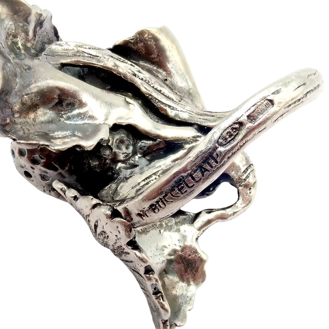 Rare! Vintage Mario Buccellati Silver Strawberry Leaf Branch Ring Sz 7 - 11