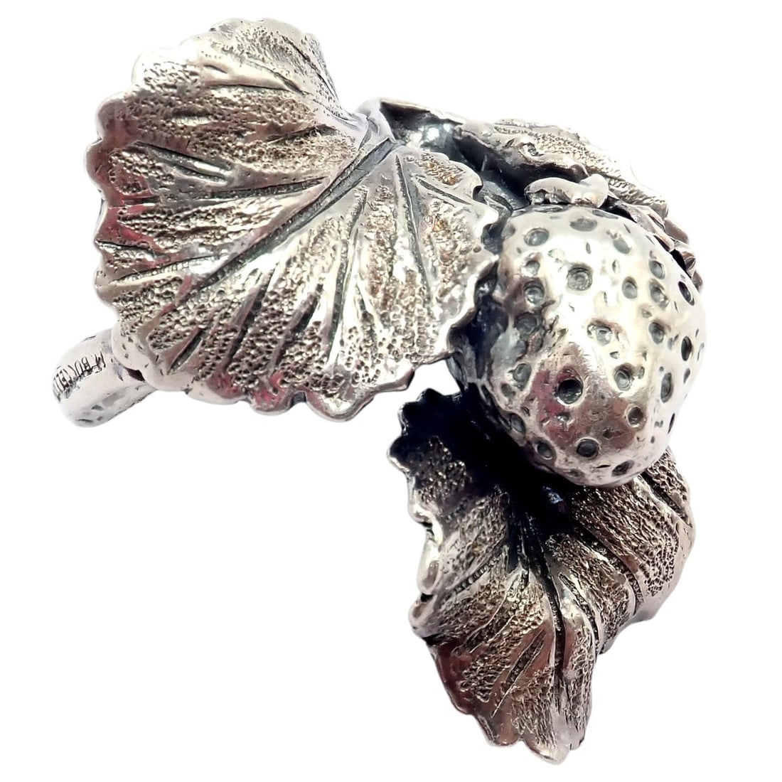 Rare! Vintage Mario Buccellati Silver Strawberry Leaf Branch Ring Sz 7 - 3