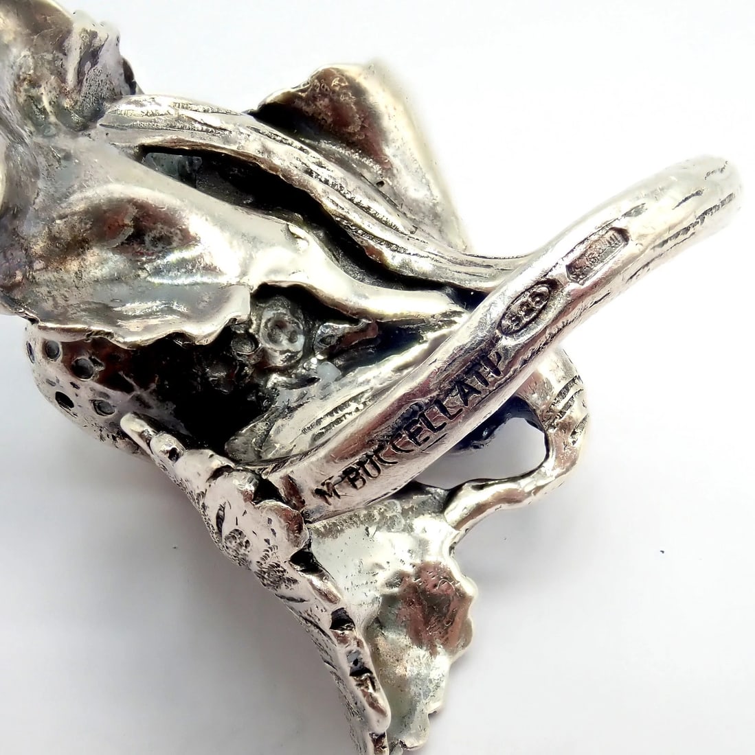 Rare! Vintage Mario Buccellati Silver Strawberry Leaf Branch Ring Sz 7 - 5