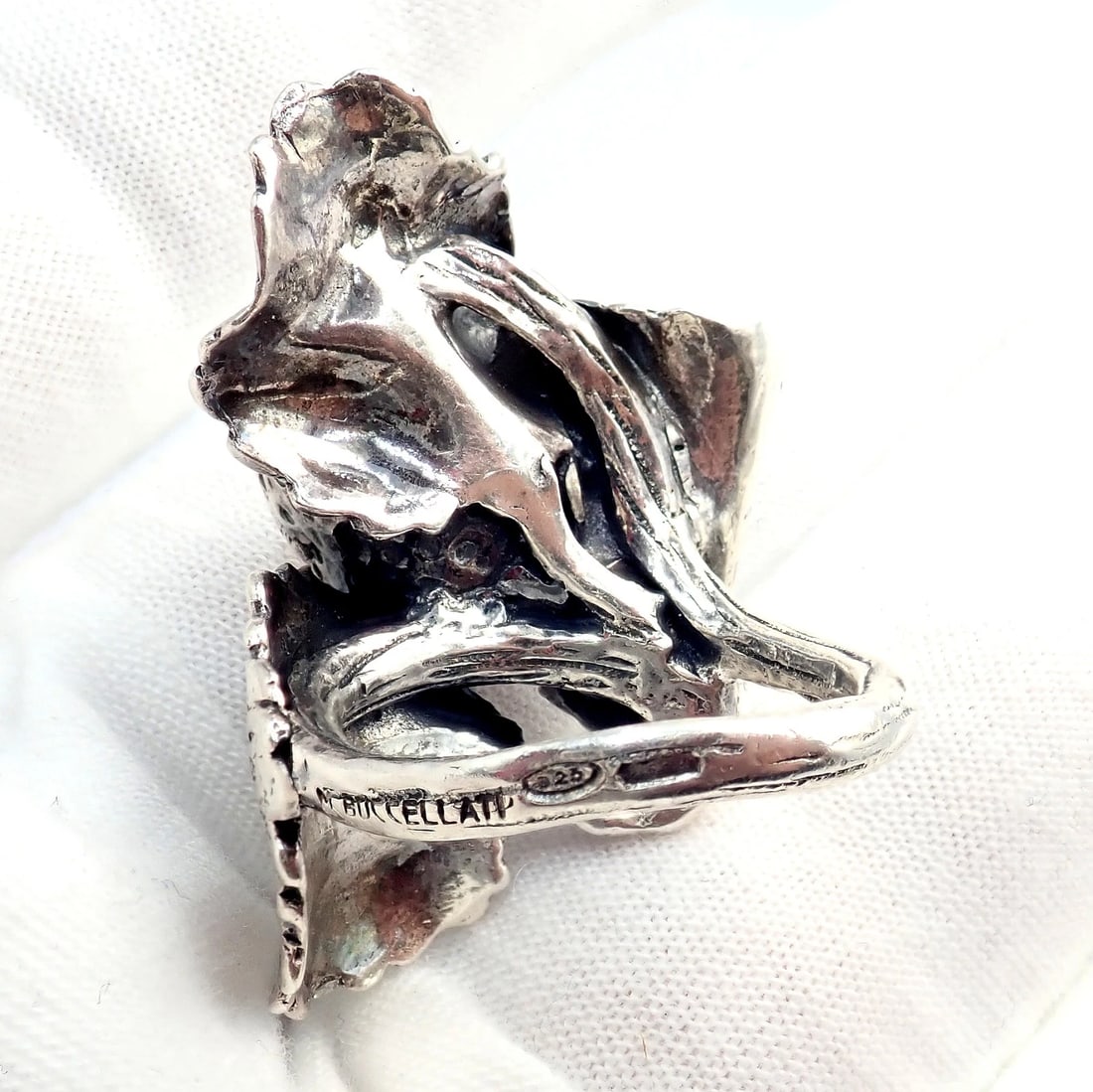 Rare! Vintage Mario Buccellati Silver Strawberry Leaf Branch Ring Sz 7 - 6