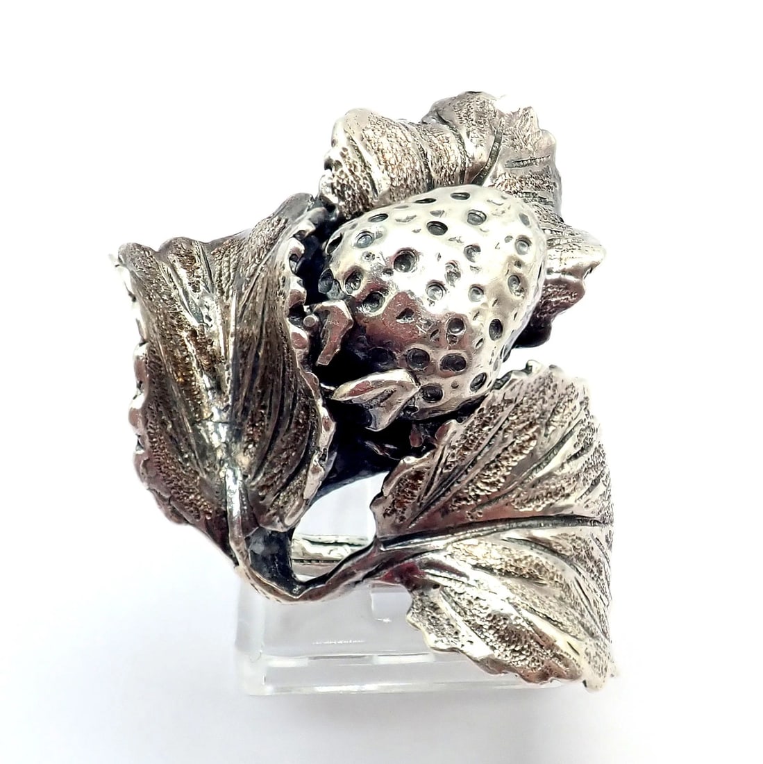 Rare! Vintage Mario Buccellati Silver Strawberry Leaf Branch Ring Sz 7 - 7
