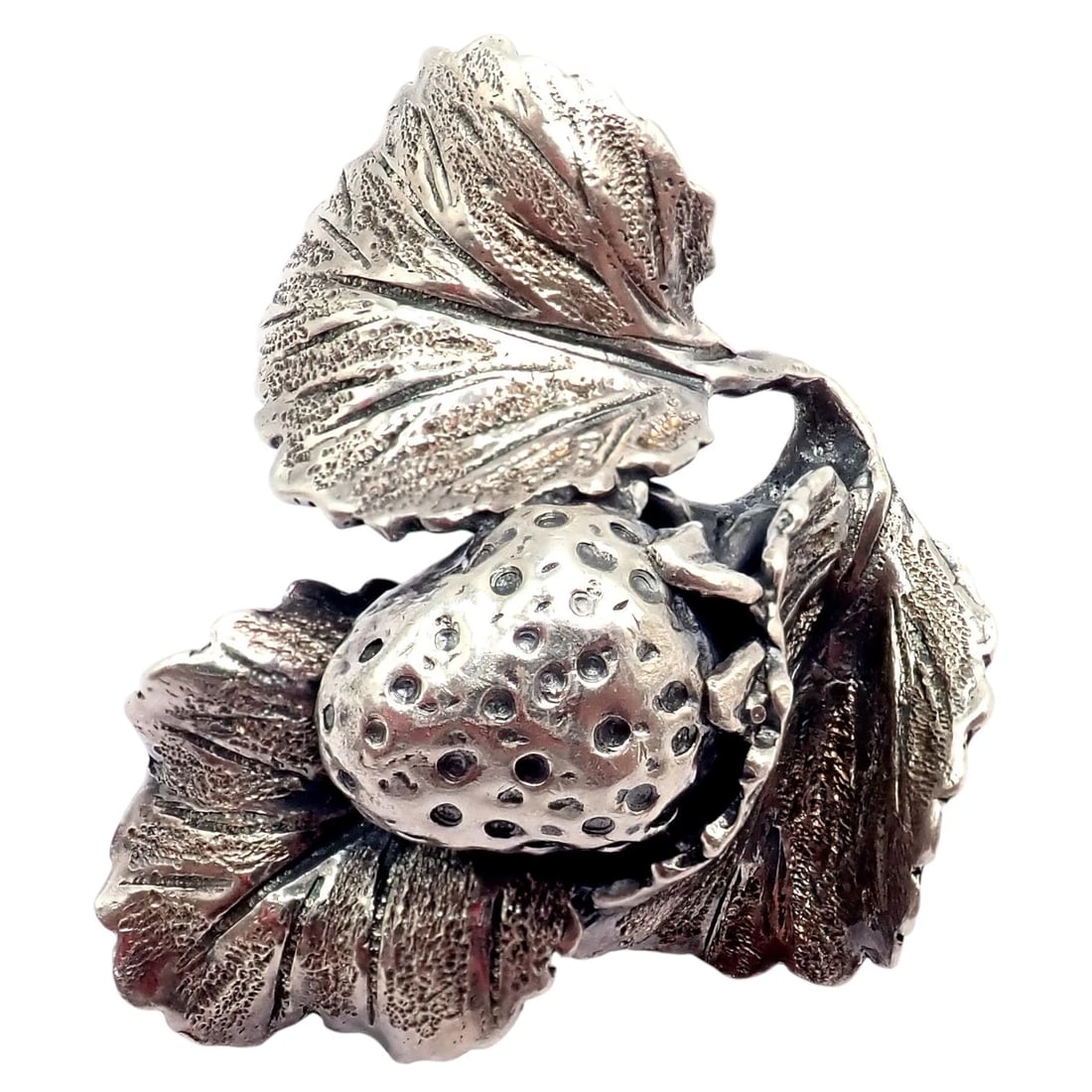Rare! Vintage Mario Buccellati Silver Strawberry Leaf Branch Ring Sz 7 - 9