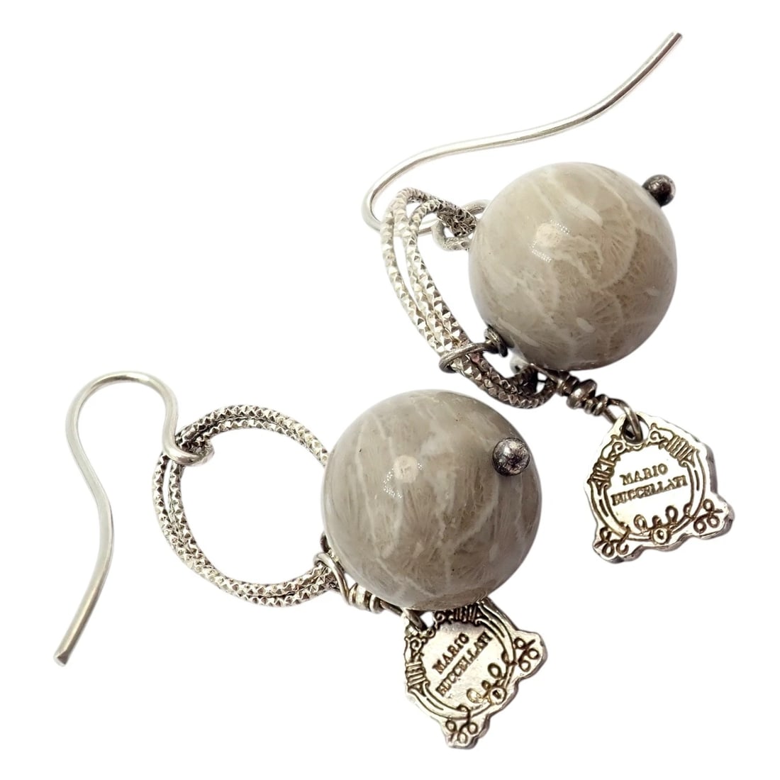 Rare! Mario Buccellati Free Time Silver Oval River Stone Earrings - 3