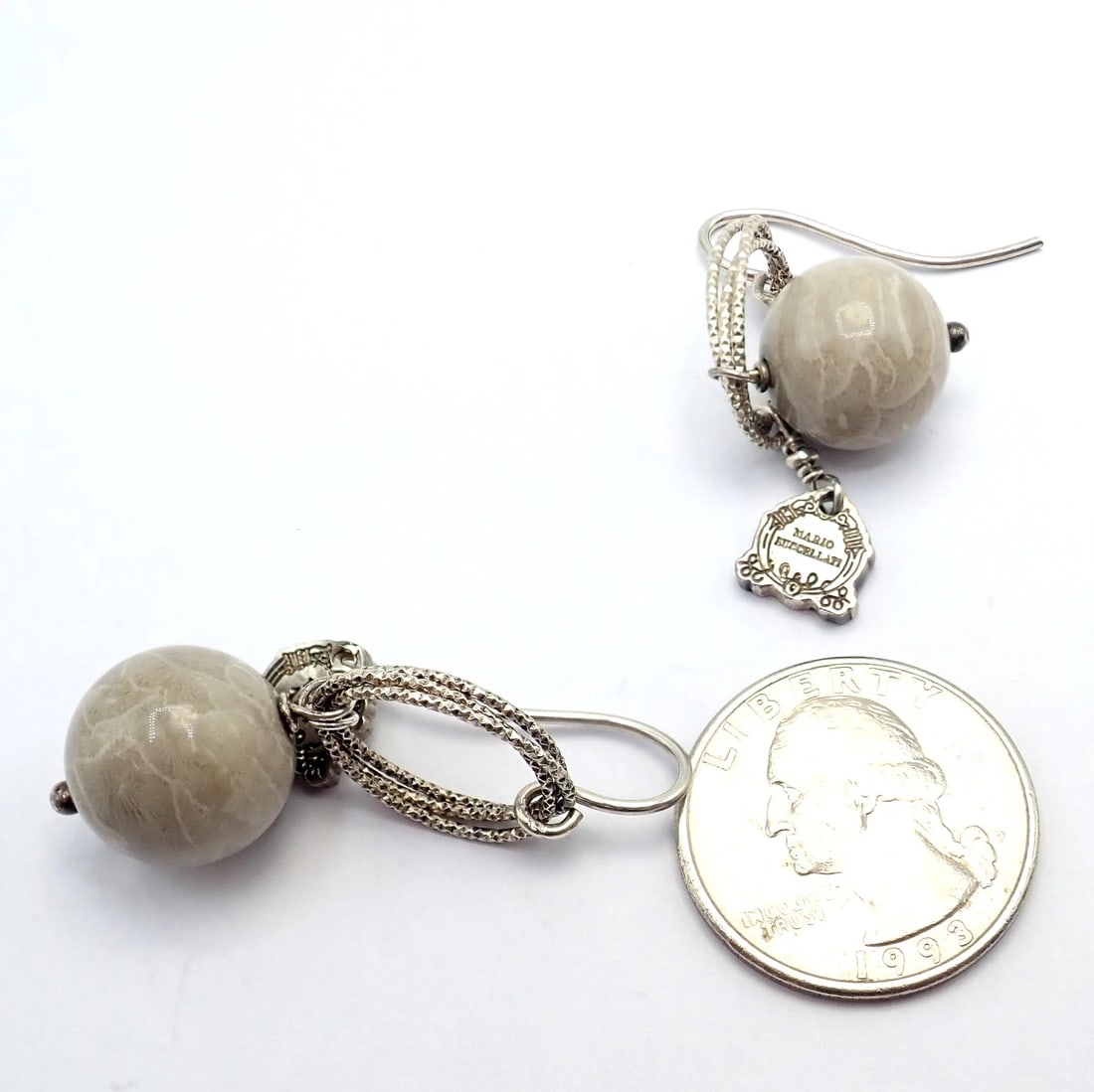 Rare! Mario Buccellati Free Time Silver Oval River Stone Earrings - 5