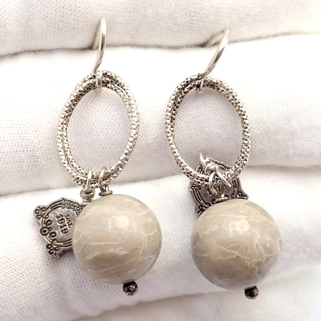 Rare! Mario Buccellati Free Time Silver Oval River Stone Earrings - 6