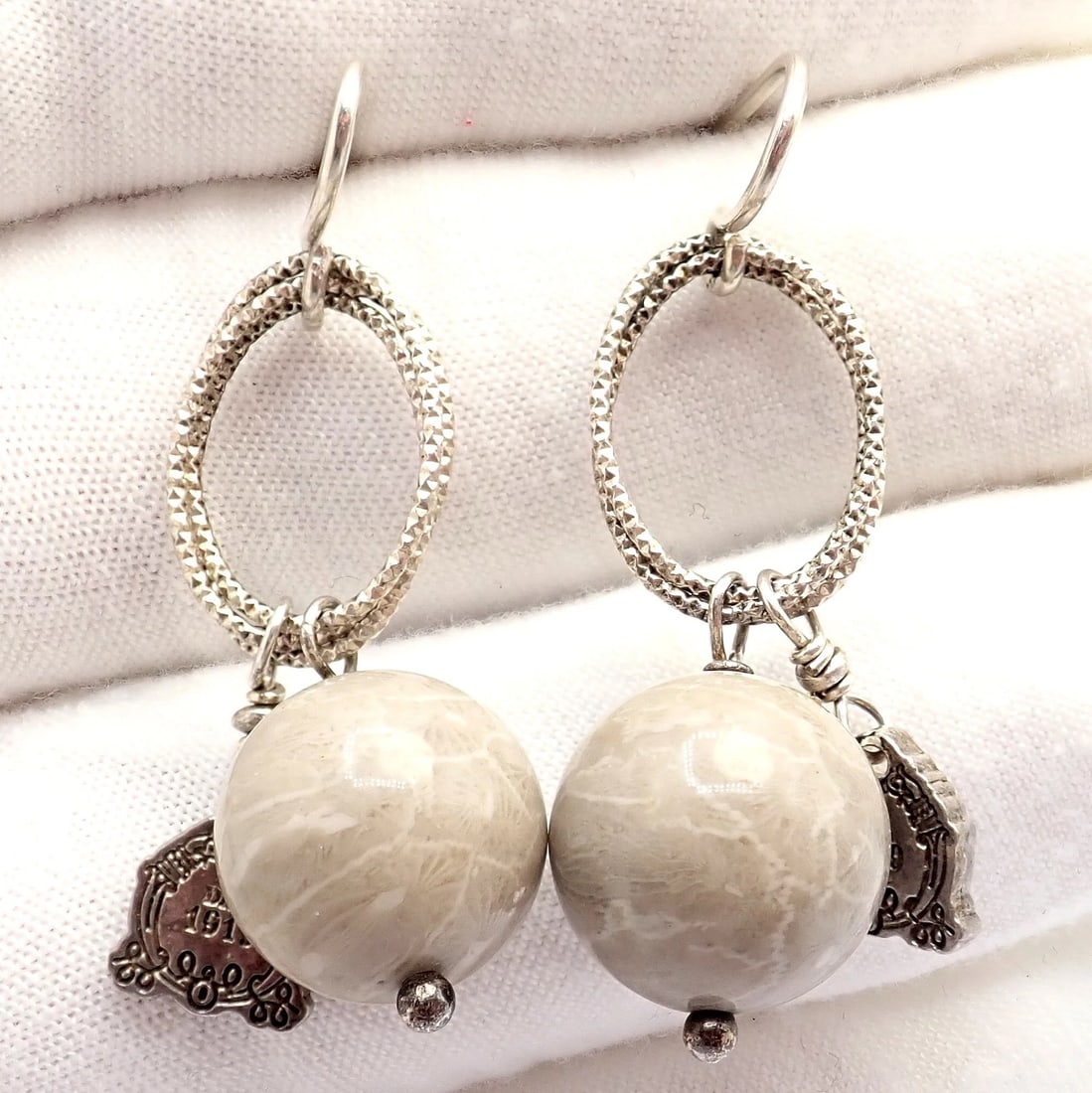 Rare! Mario Buccellati Free Time Silver Oval River Stone Earrings - 8