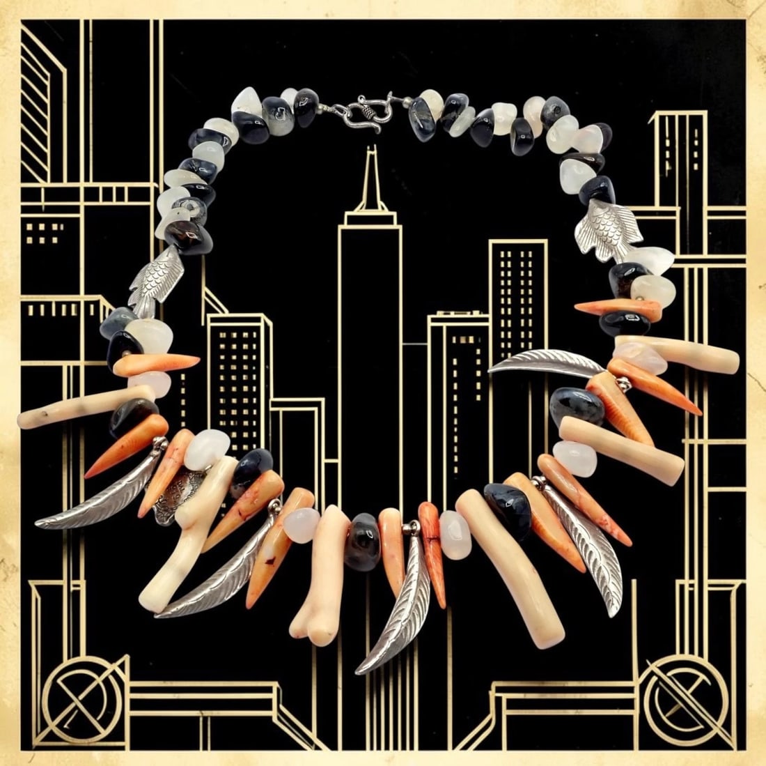 Rare! Mario Buccellati Free Time Silver Large Flying Fish Feather Coral Necklace - 2