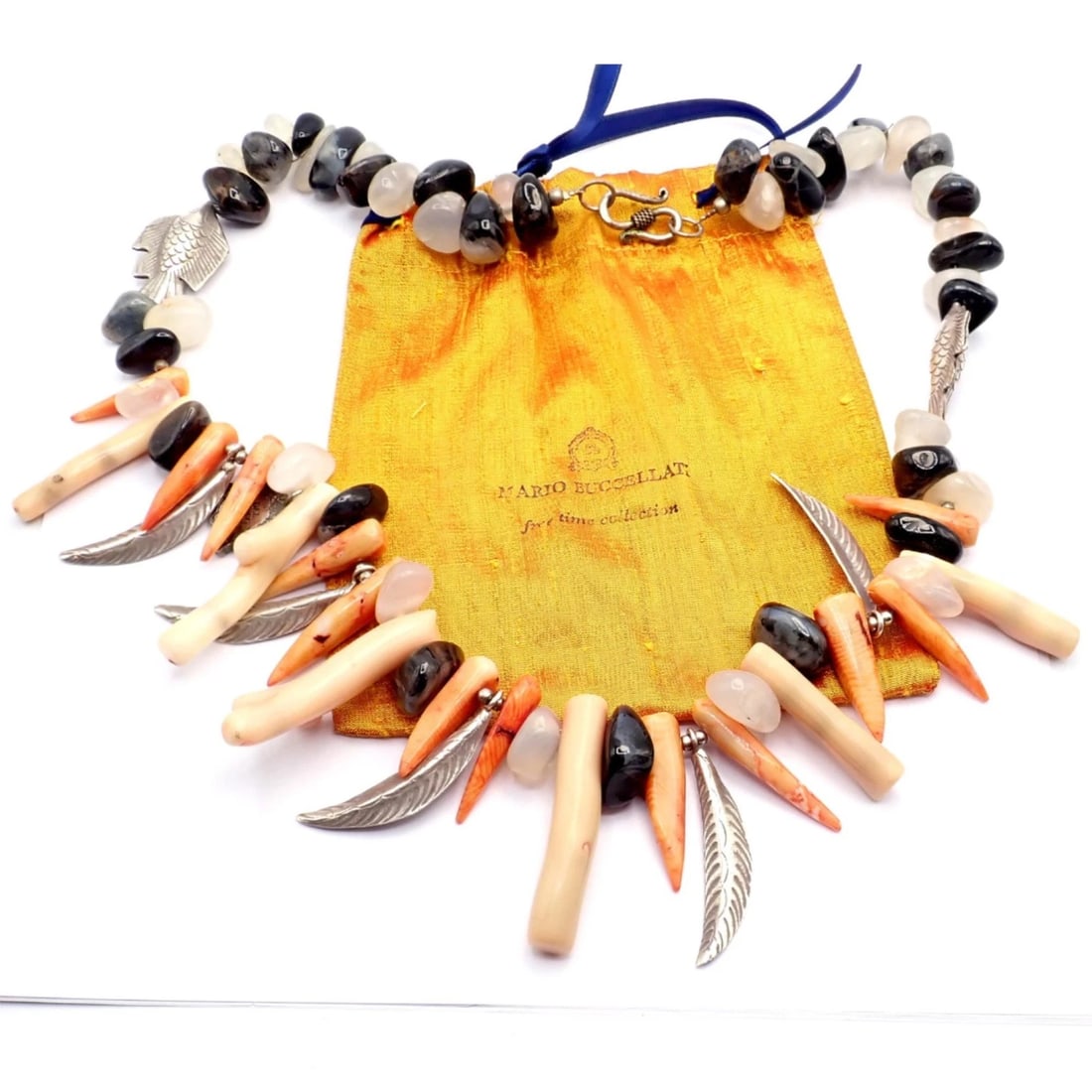 Rare! Mario Buccellati Free Time Silver Large Flying Fish Feather Coral Necklace - 3