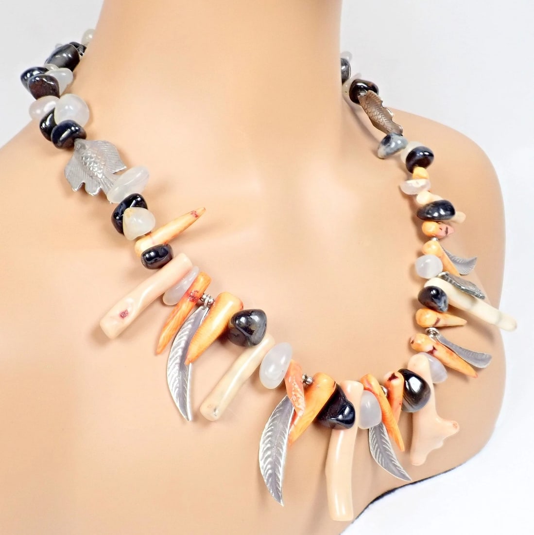 Rare! Mario Buccellati Free Time Silver Large Flying Fish Feather Coral Necklace - 4