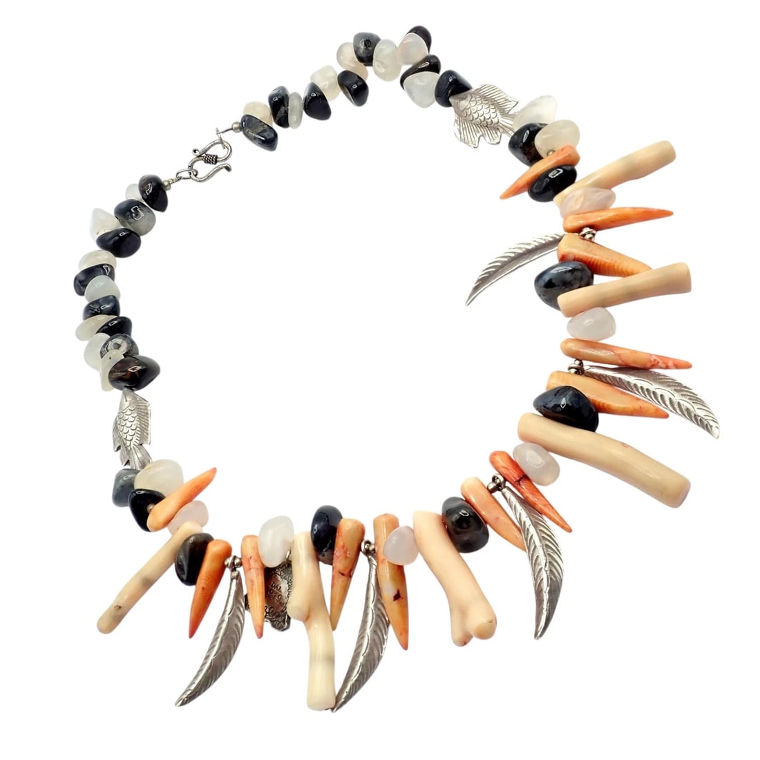 Rare! Mario Buccellati Free Time Silver Large Flying Fish Feather Coral Necklace - 8