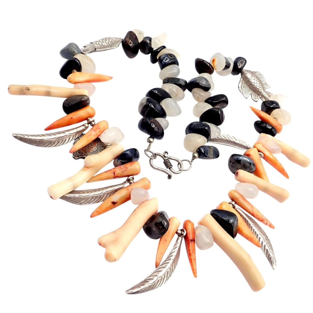 Rare! Mario Buccellati Free Time Silver Large Flying Fish Feather Coral Necklace - 9