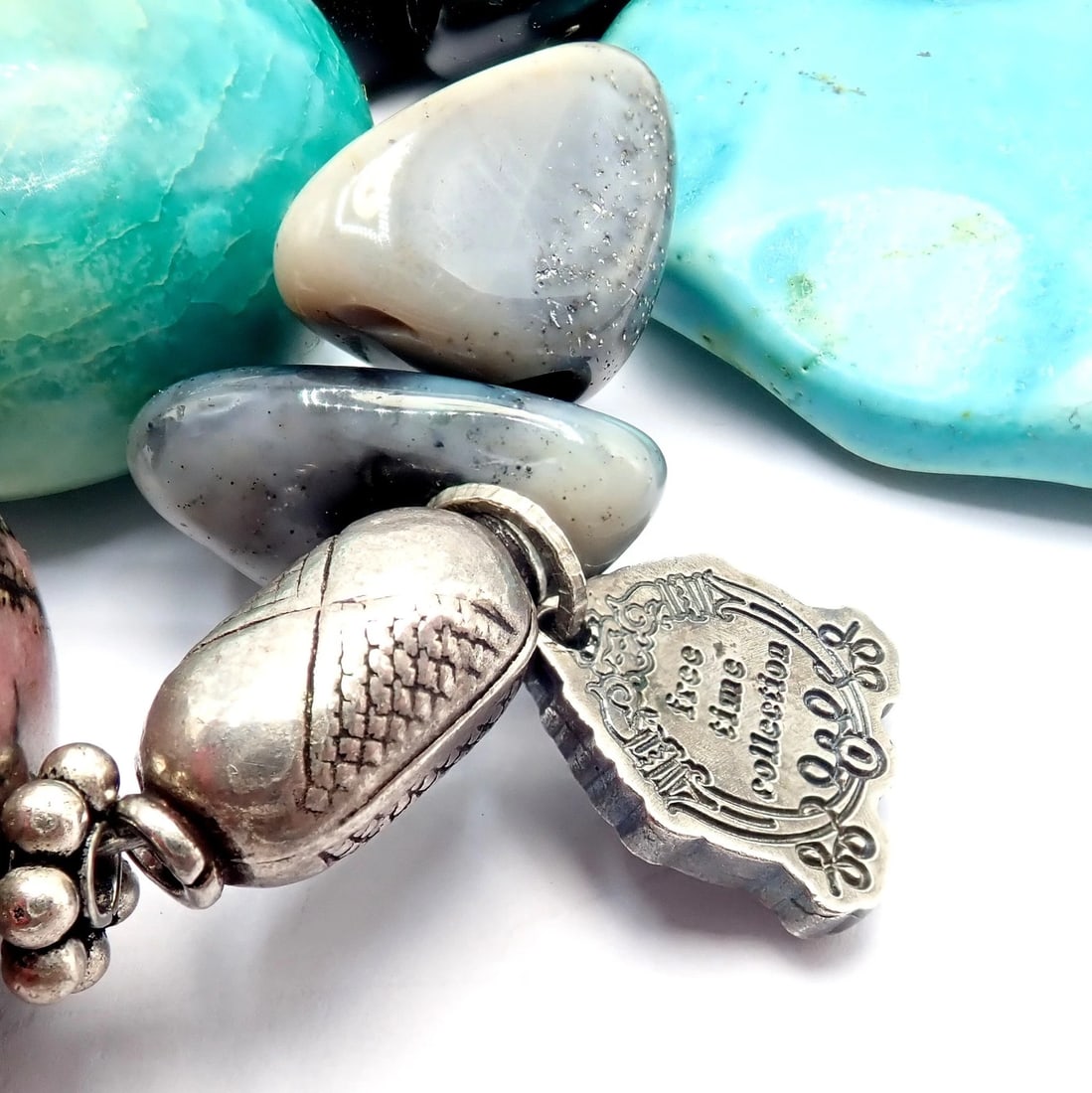 Rare! Mario Buccellati Free Time Silver Large Snake Turtle River Stone Necklace - 10