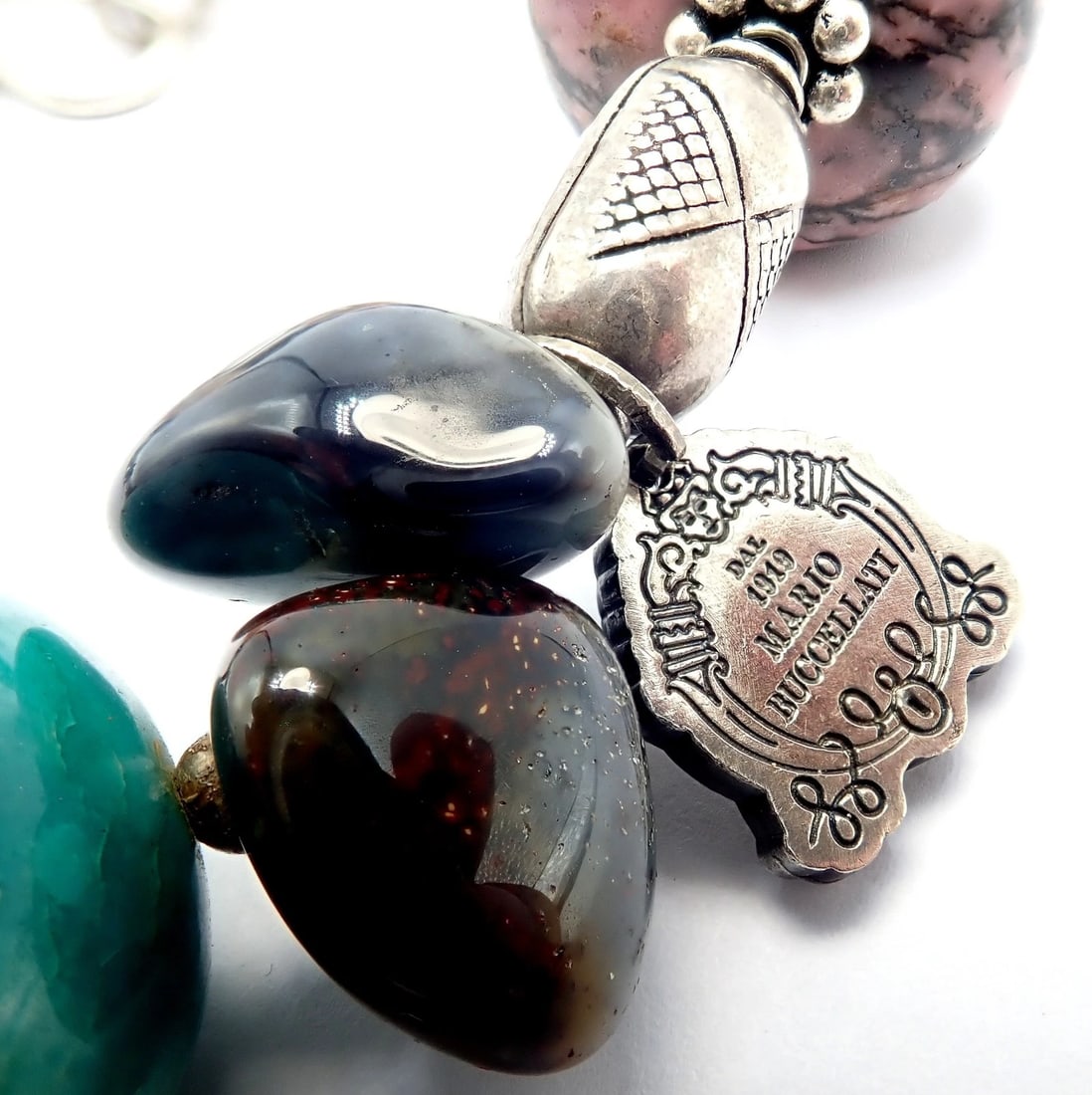 Rare! Mario Buccellati Free Time Silver Large Snake Turtle River Stone Necklace - 9