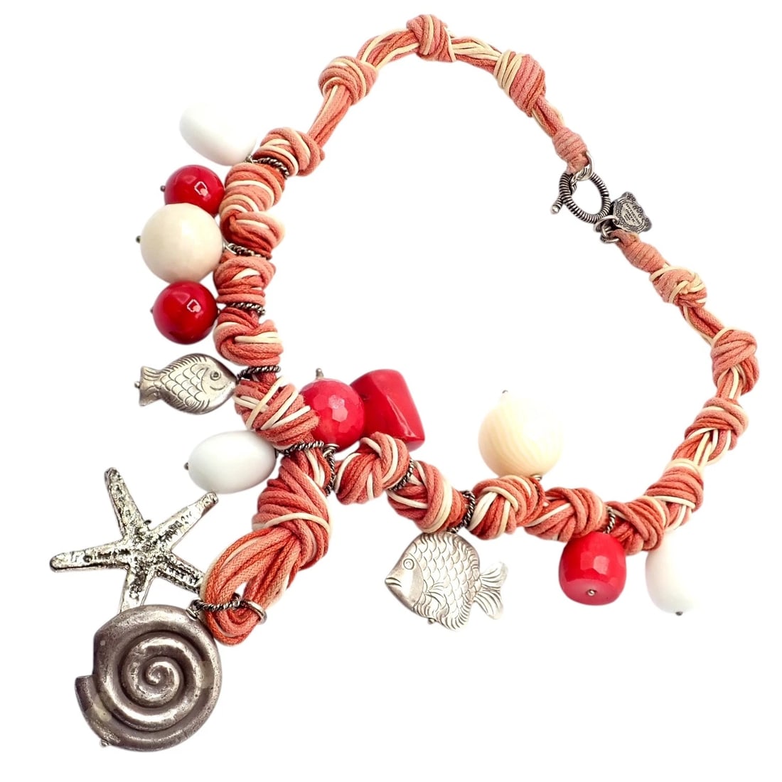 Rare! Vintage Mario Buccellati Free Time Silver Large Red Coral Fish Necklace (1 of 11)
