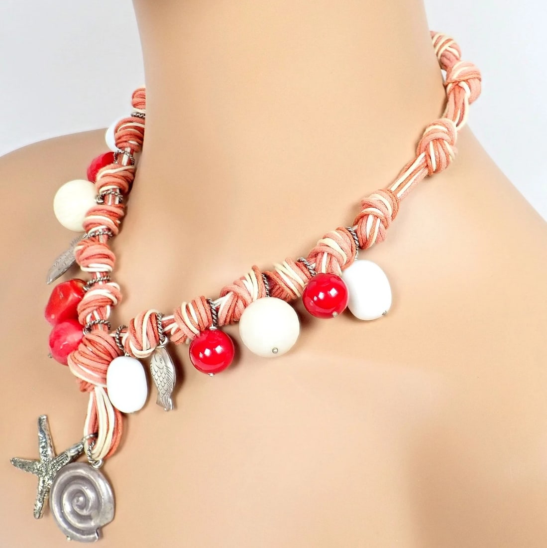 Rare! Vintage Mario Buccellati Free Time Silver Large Red Coral Fish Necklace - 4