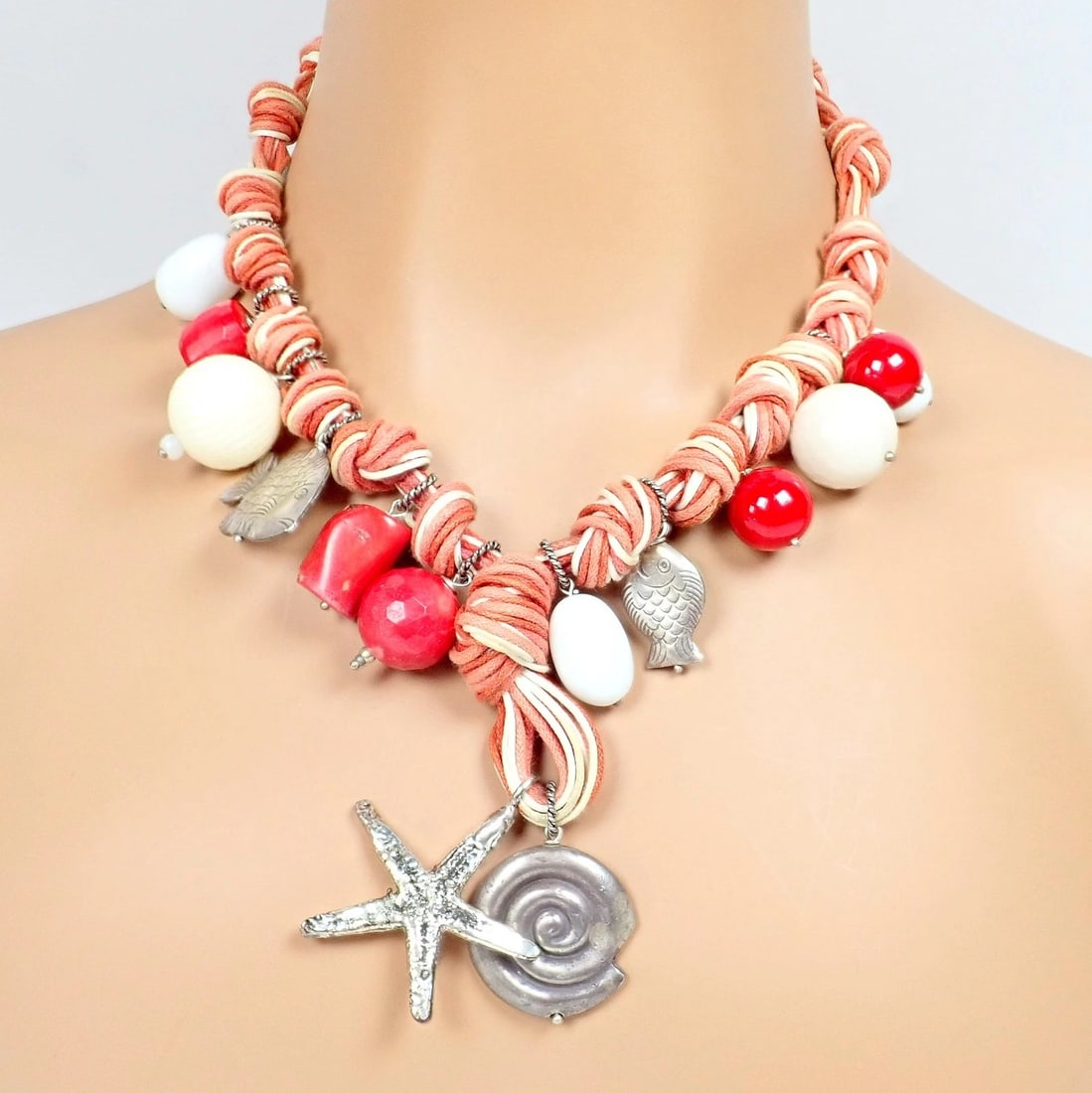 Rare! Vintage Mario Buccellati Free Time Silver Large Red Coral Fish Necklace - 6