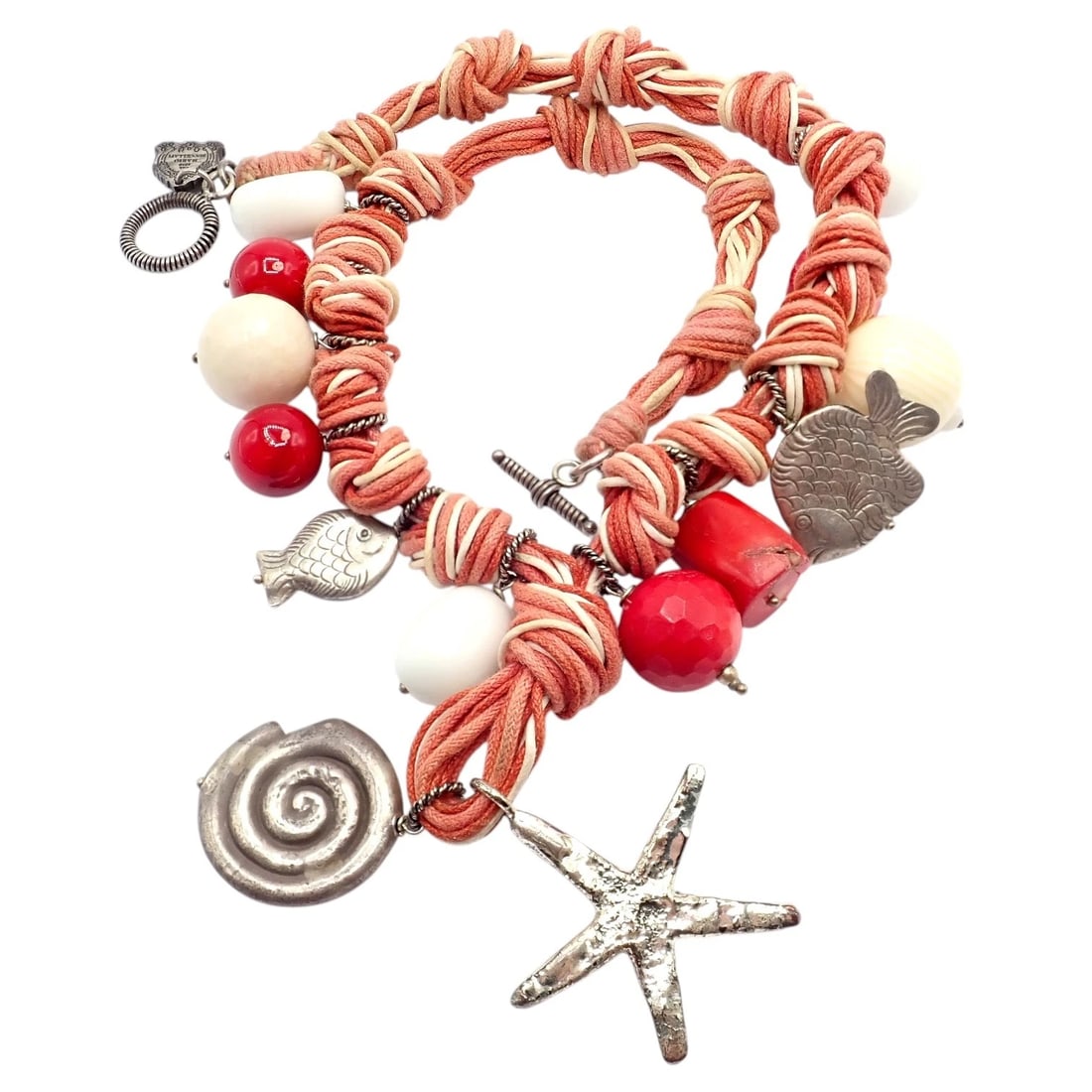 Rare! Vintage Mario Buccellati Free Time Silver Large Red Coral Fish Necklace - 9