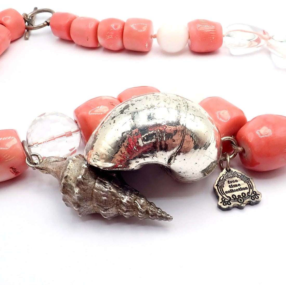 Rare! Vintage Mario Buccellati Free Time Silver Large Pink Coral Necklace 17.5" - 10