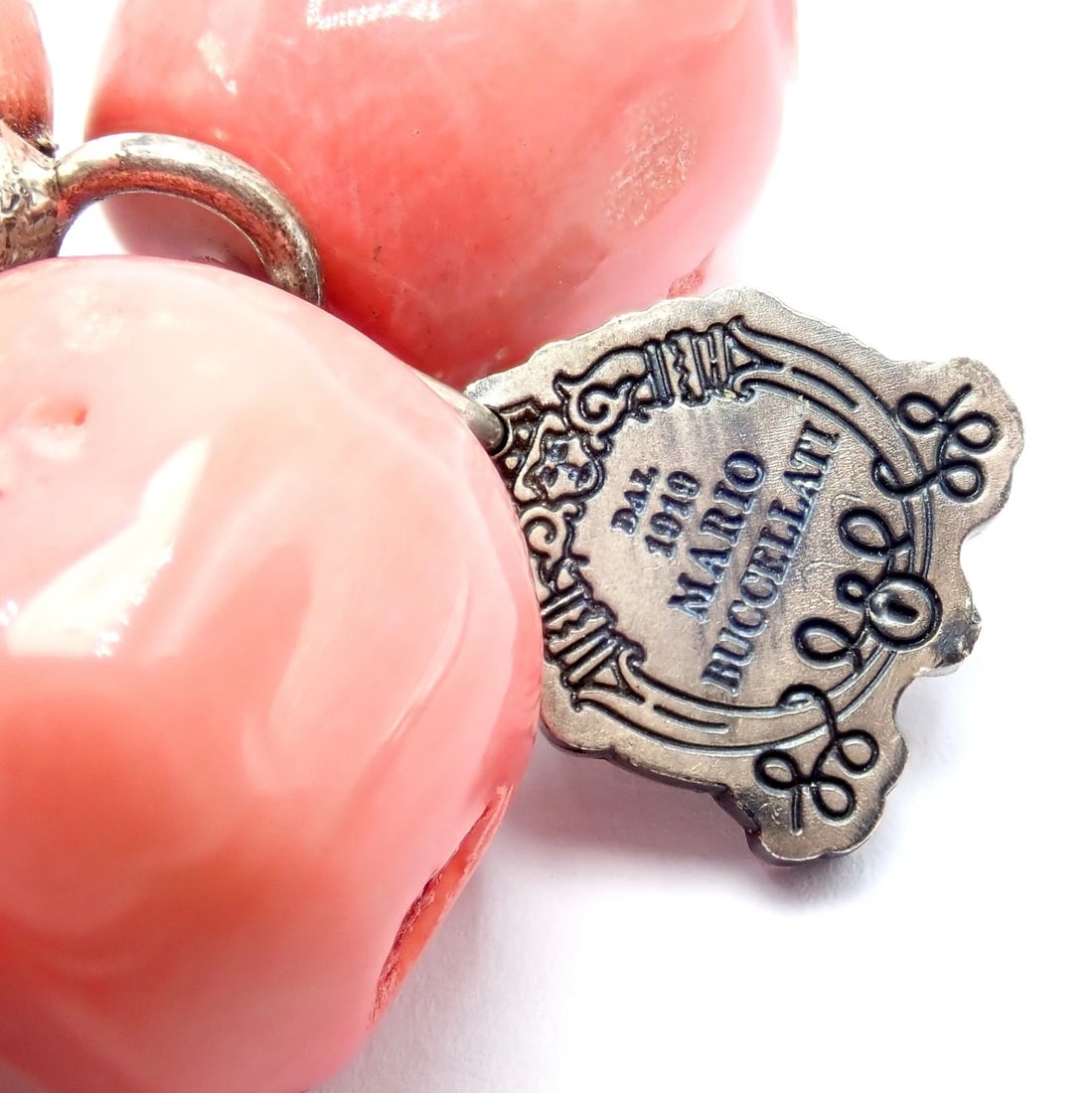 Rare! Vintage Mario Buccellati Free Time Silver Large Pink Coral Necklace 17.5" - 5