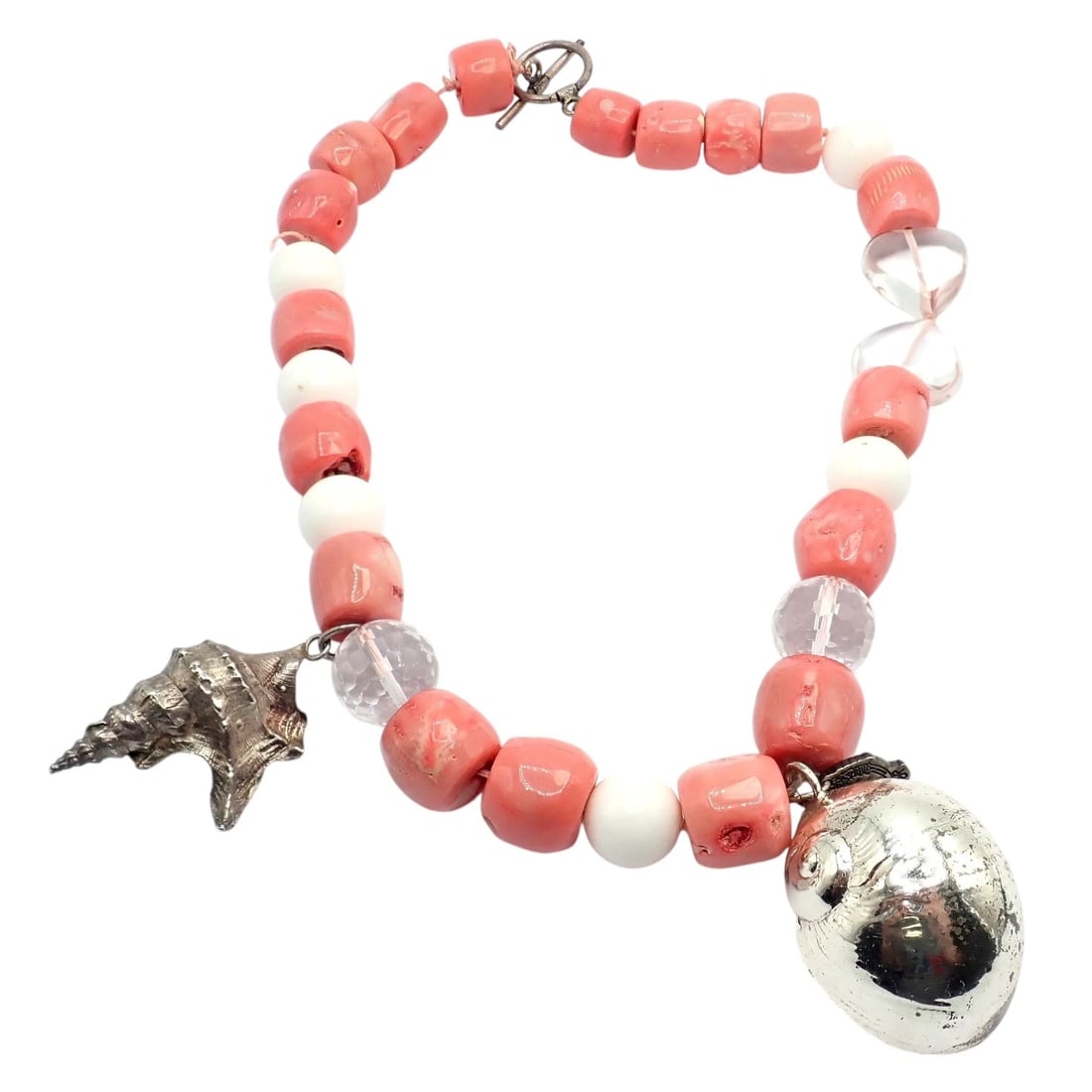 Rare! Vintage Mario Buccellati Free Time Silver Large Pink Coral Necklace 17.5" - 8
